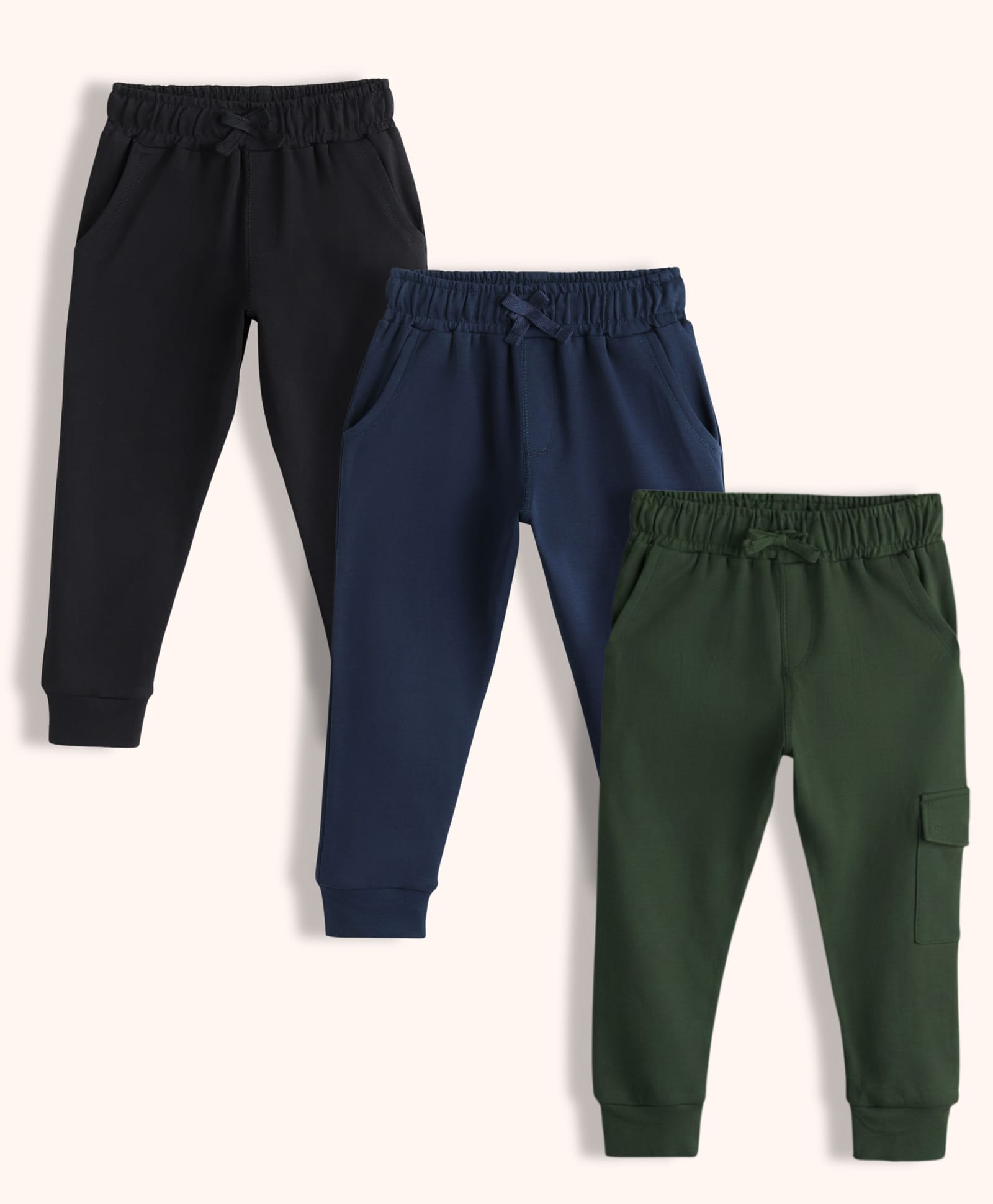 Orange Sugar 100% Cotton Knit Pack Of 3 Solid Cargo Style Joggers - Multi Colour-picture-21
