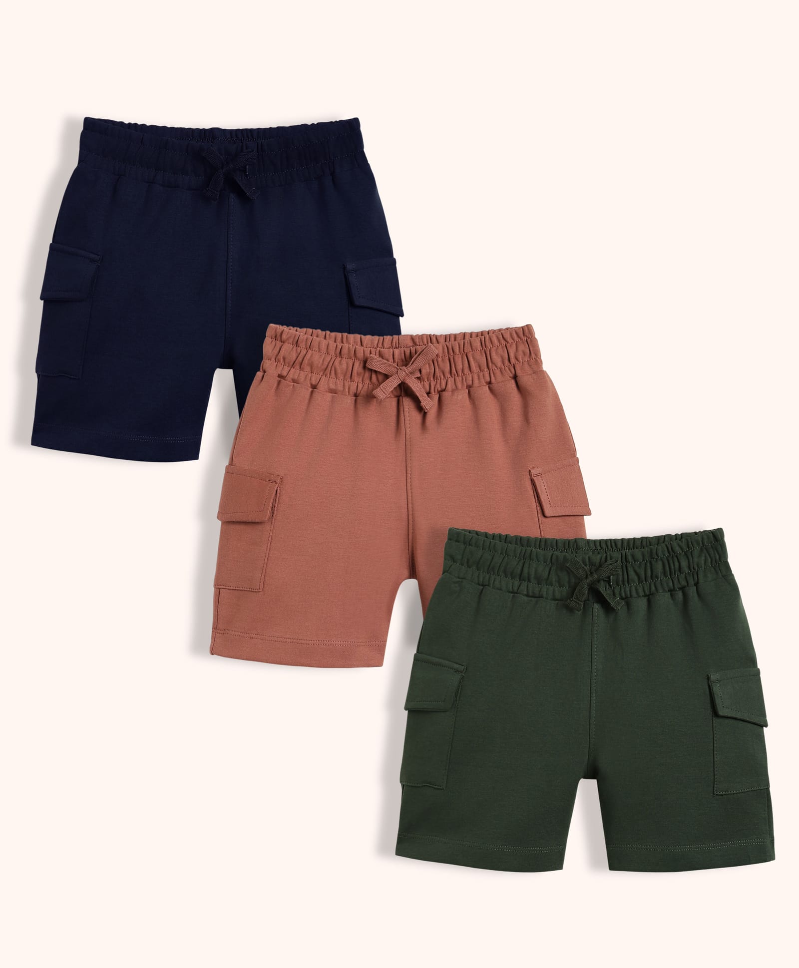 Orange Sugar 100% Cotton Knit Pack Of 3 Solid Cargo Style Shorts - Multi Colour-picture-15