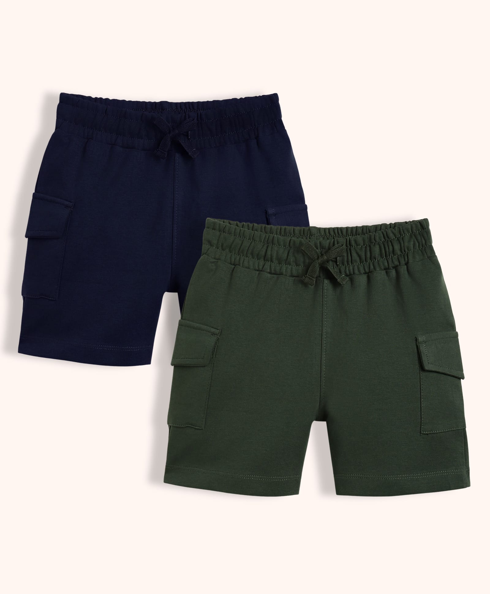 Orange Sugar 100% Cotton Knit Pack Of 2 Solid Cargo Style Shorts - Royal Blue & Dark Olive-image-46