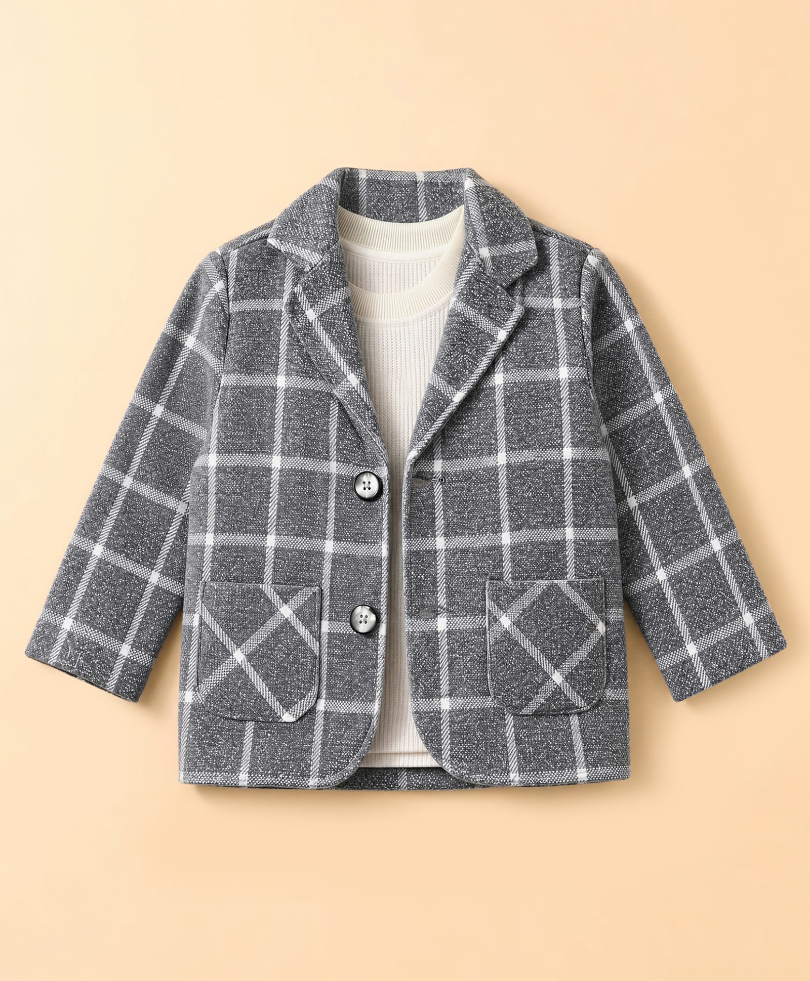 Little Kangaroos Knitted Full Sleeves Checked Sweatshirt With T-Shirt - Back-picture-22