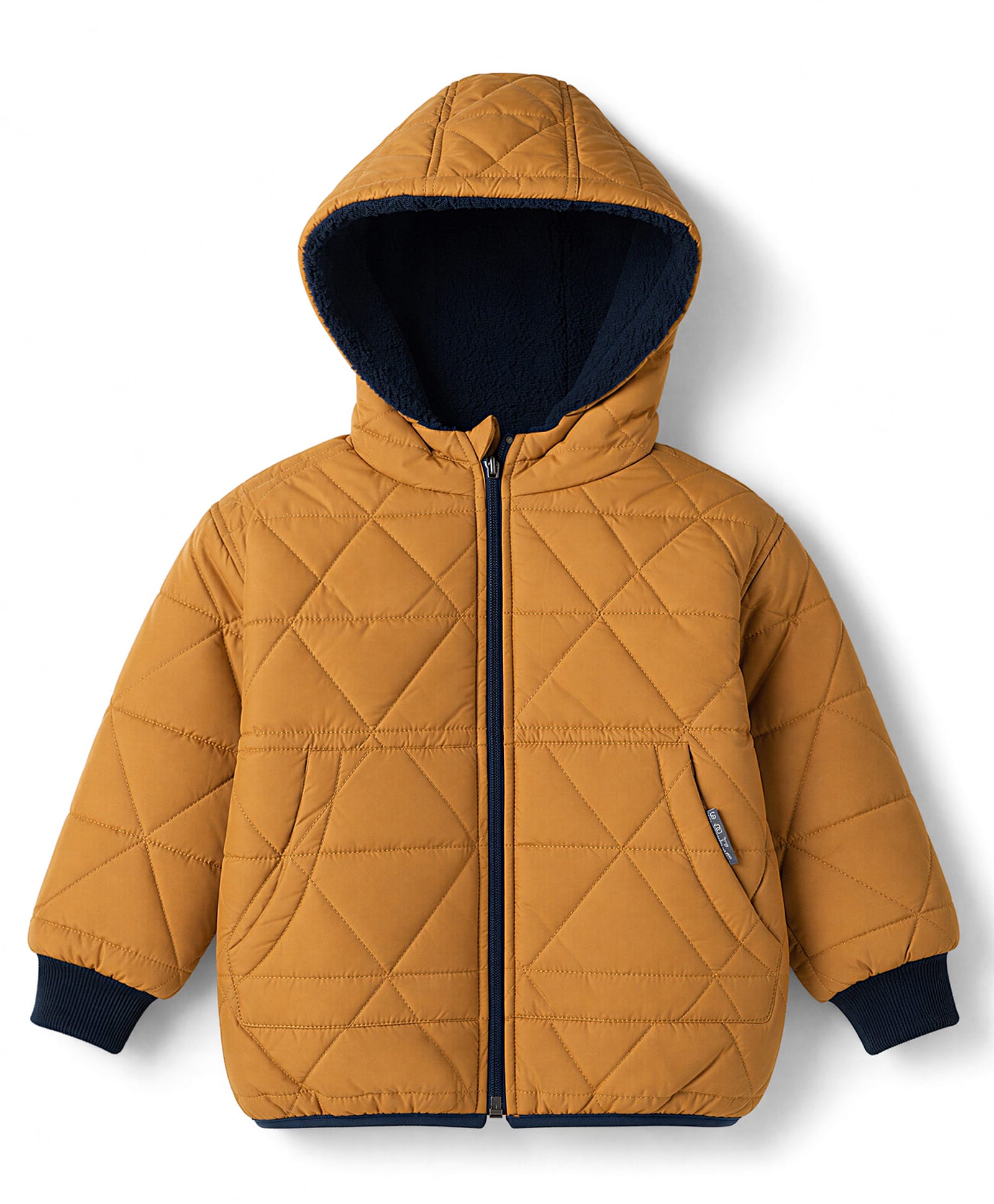 Little Kangaroos Tafetta Woven Hooded Padded/Quilted/ Winter Jacket with Full Sleeves - Tan-image-10