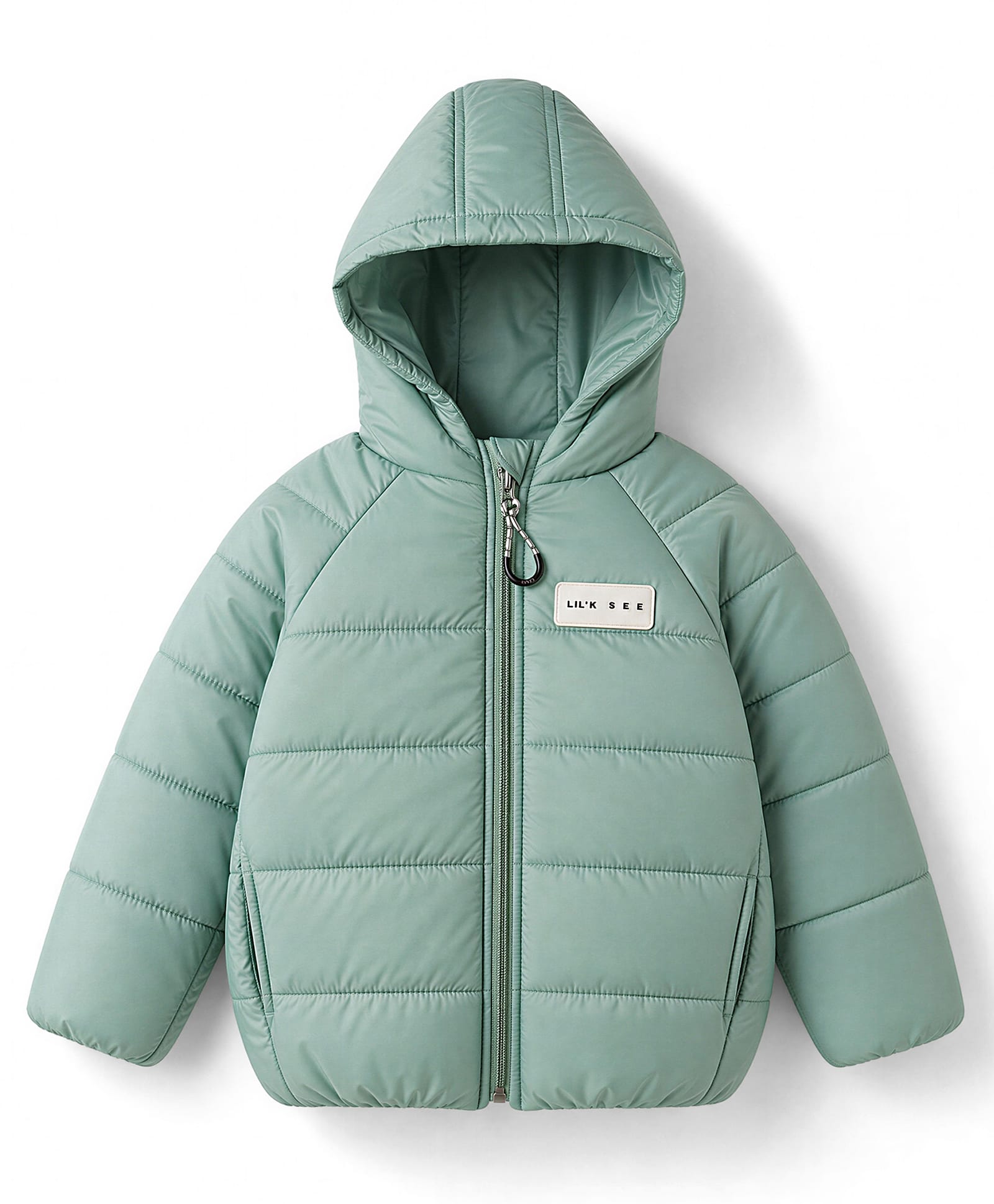 Little Kangaroos Tafetta Woven Hooded Padded/ Winter Jacket with Full Sleeves - Mint-picture-12