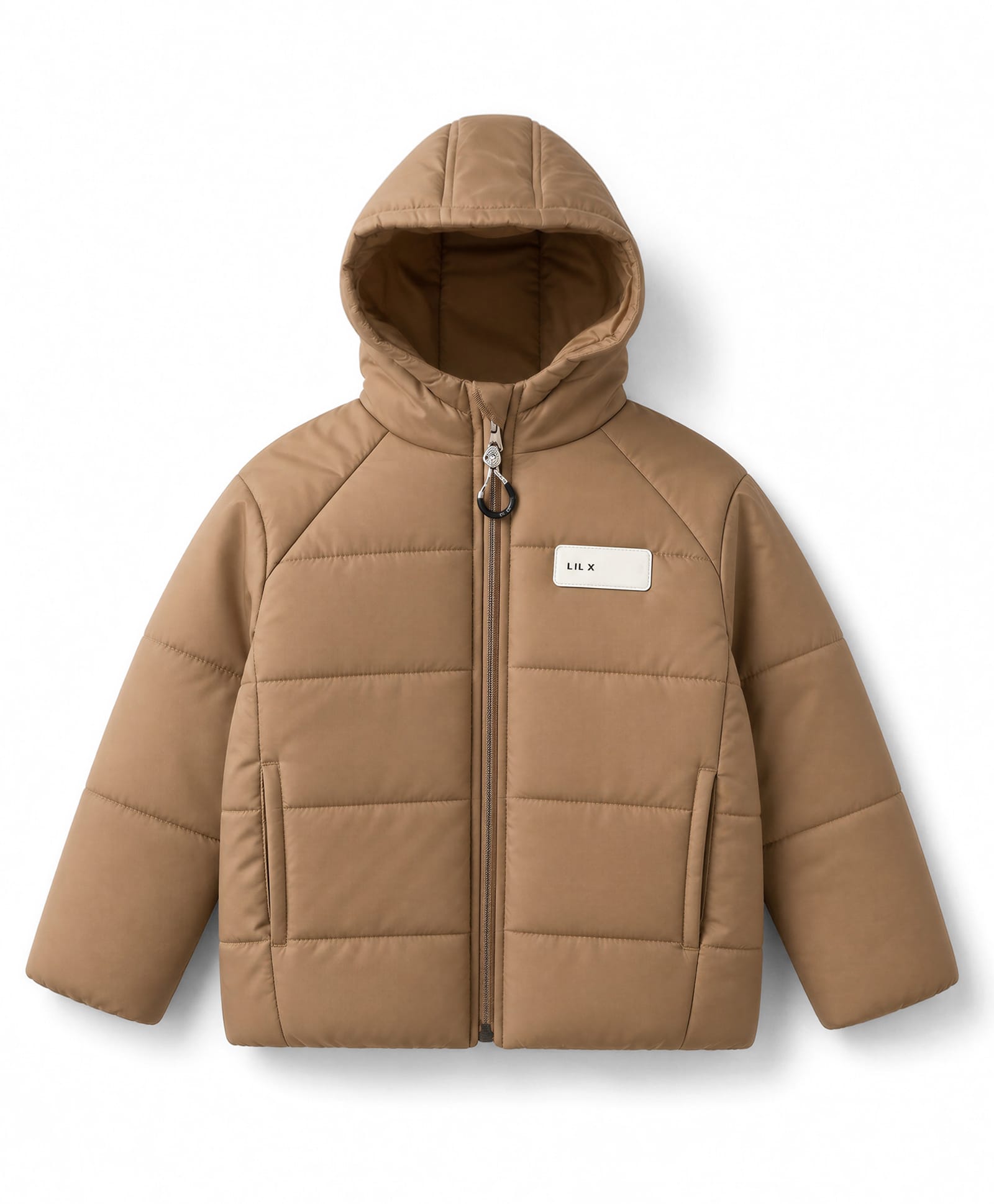 Little Kangaroos Woven Full Sleeves Hooded Padded/Winter Jacket With Patch - Light Brown-image-23