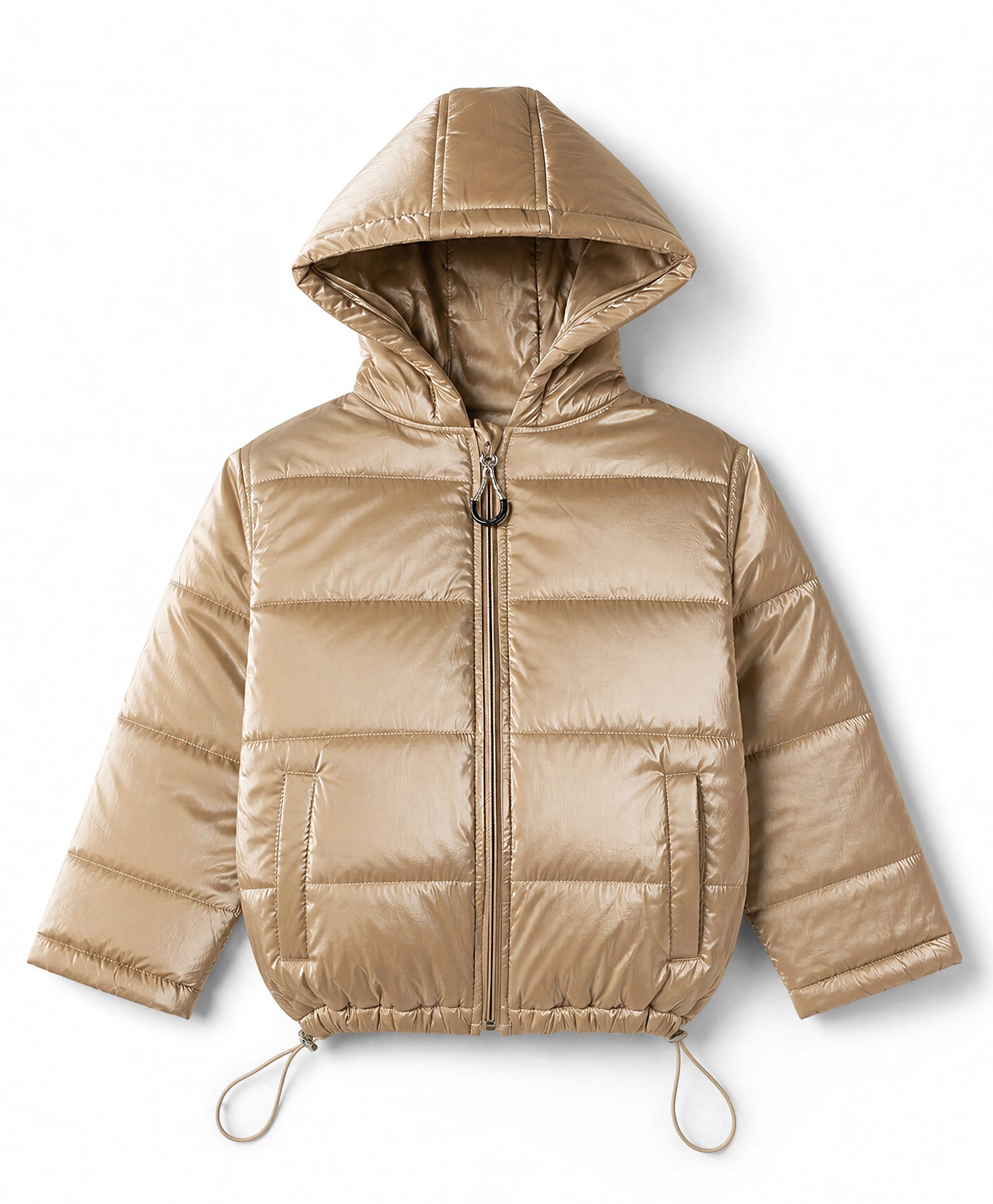 Little Kangaroos Tafetta Woven Hooded Padded/ Winter Jacket with Full Sleeves - Matte Gold-picture-17