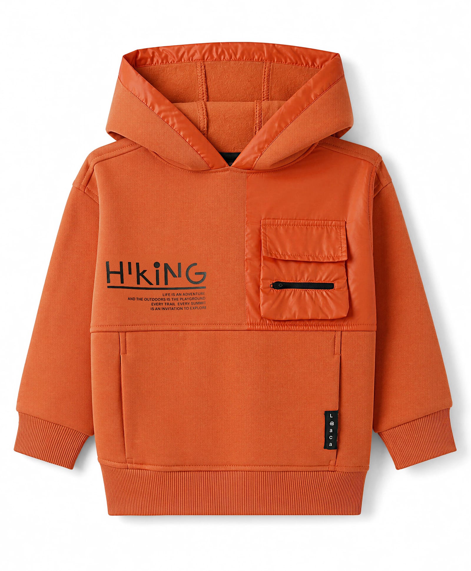 Little Kangaroos Fleece Knit Hooded Sweatshirt Full Sleeves With Text Print - Orange-picture-13