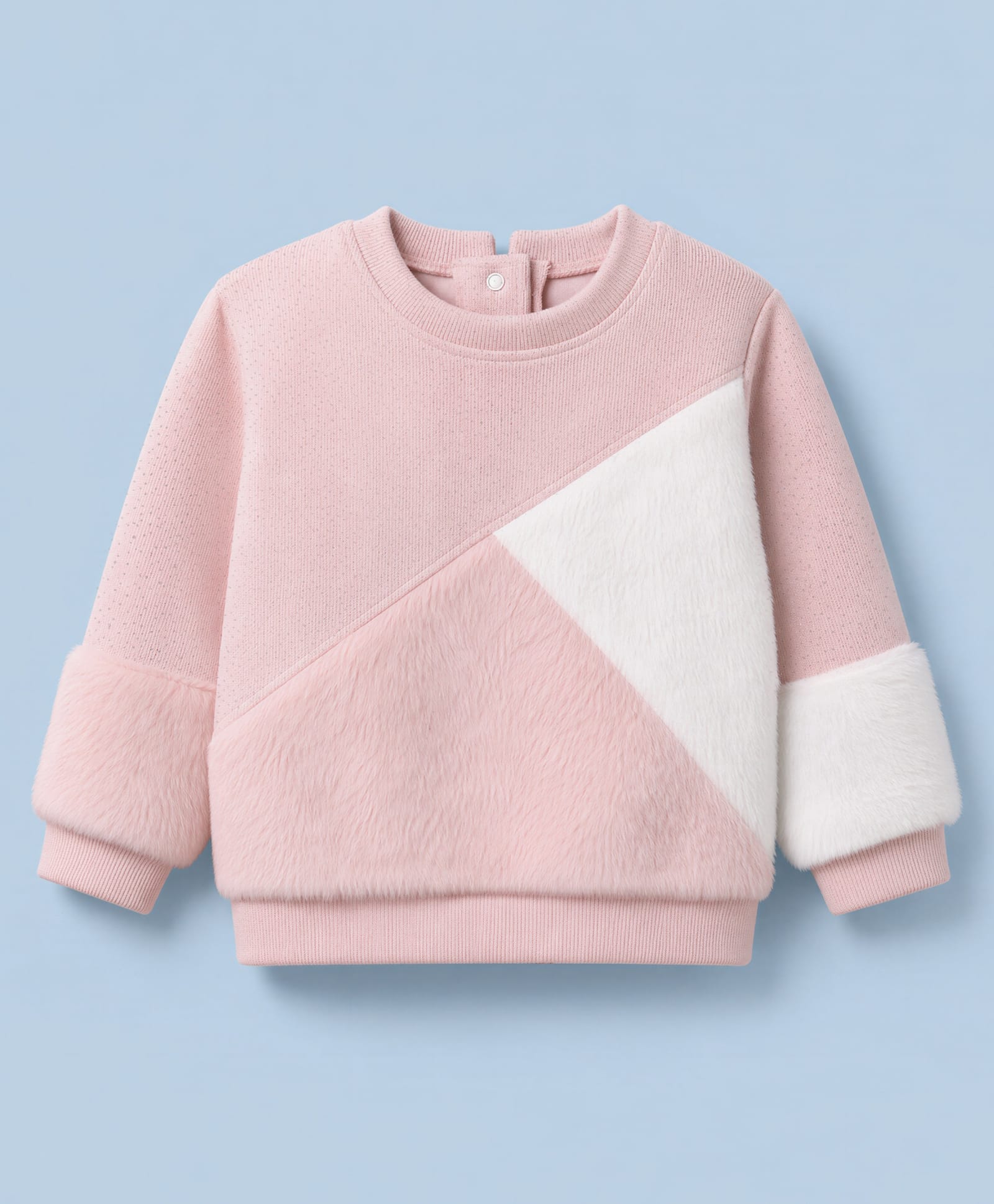 Little Kangaroos Cotton Knit Sweatshirt with Full Sleeves and Fur Details - Light Pink-picture-13