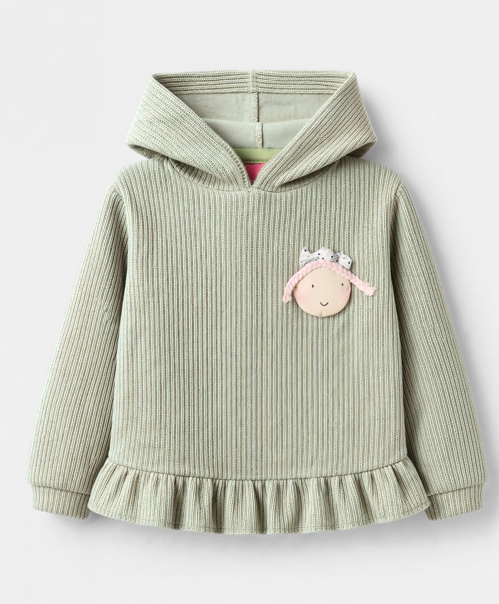 Little Kangaroos Fleece Knit Hoodie Sweatshirt with Full Sleeves and Applique - Light Green-picture-27