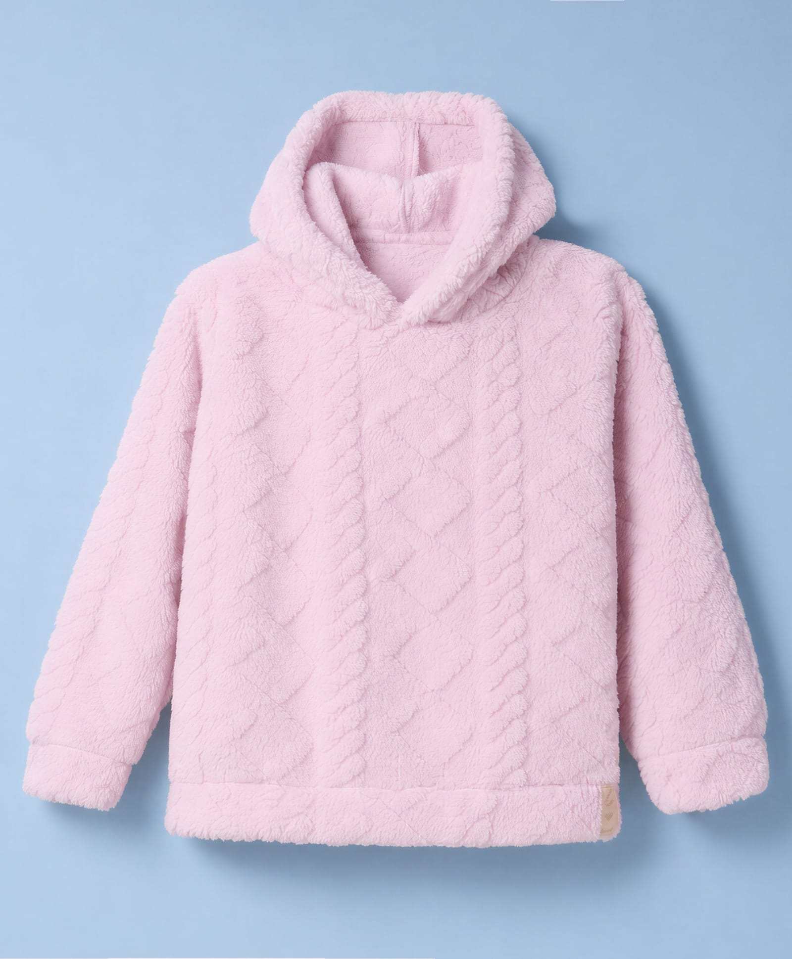 Little Kangaroos Fur Knit Full Sleeves Hooded Sweatshirts With Cable Knit - Pink-picture-15