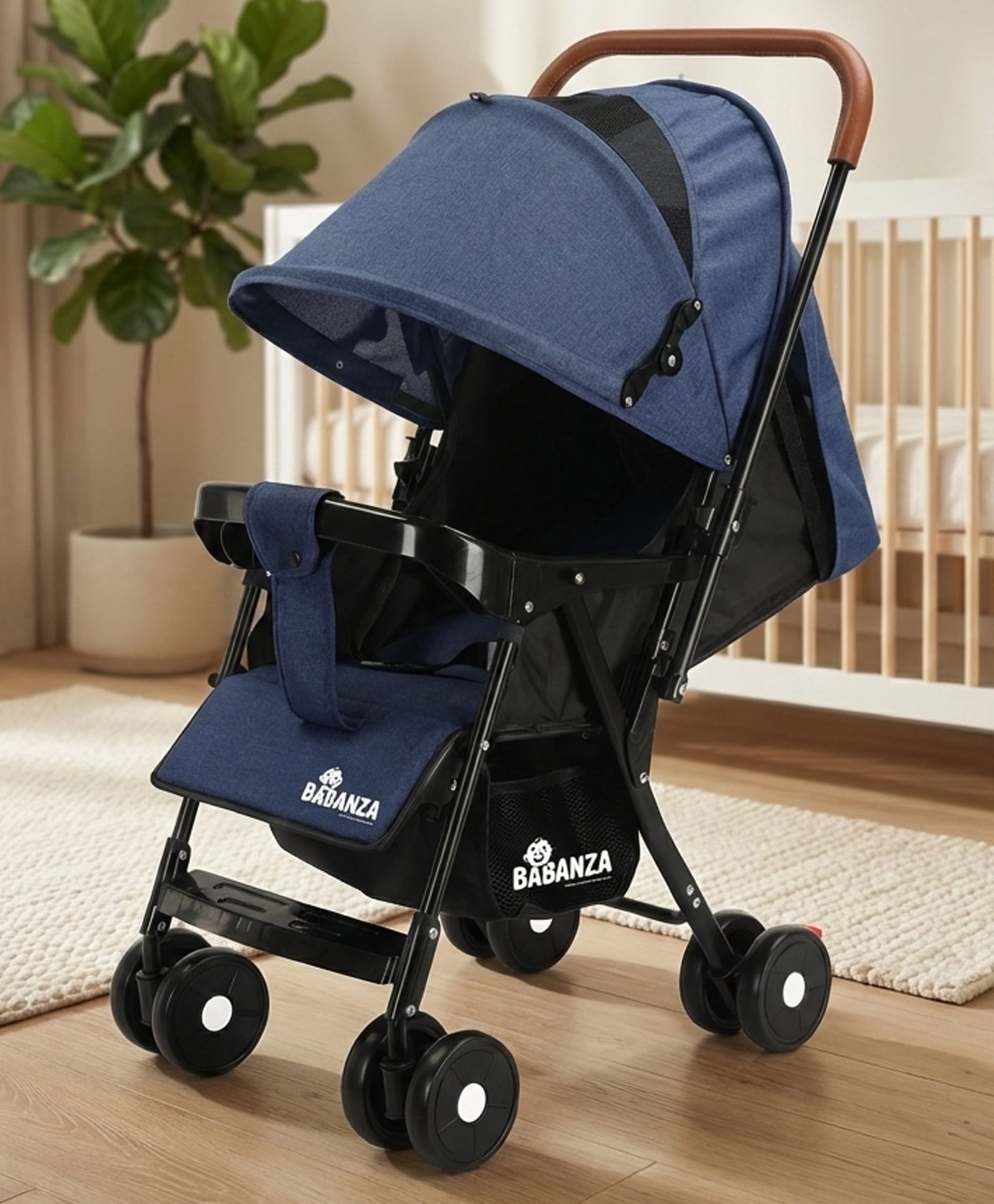 Babanza Stroller with Canopy and Reversible Parent Handle - Blue-picture-15
