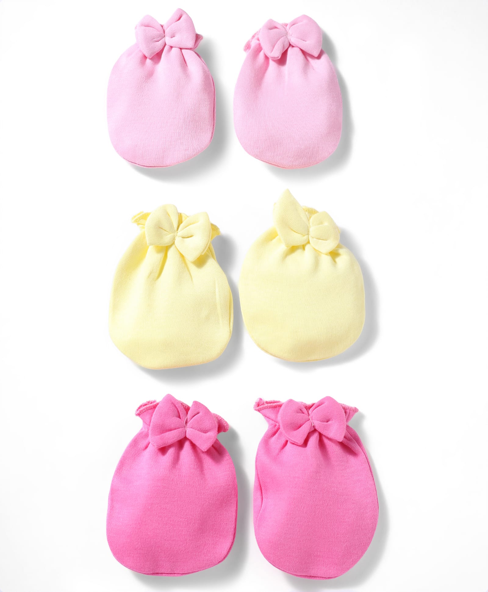 Doodle Poodle 100% Cotton Interlock Knit Solid Colour Mittens With Bow Applique Pack of 3 - Pink & Yellow-picture-14