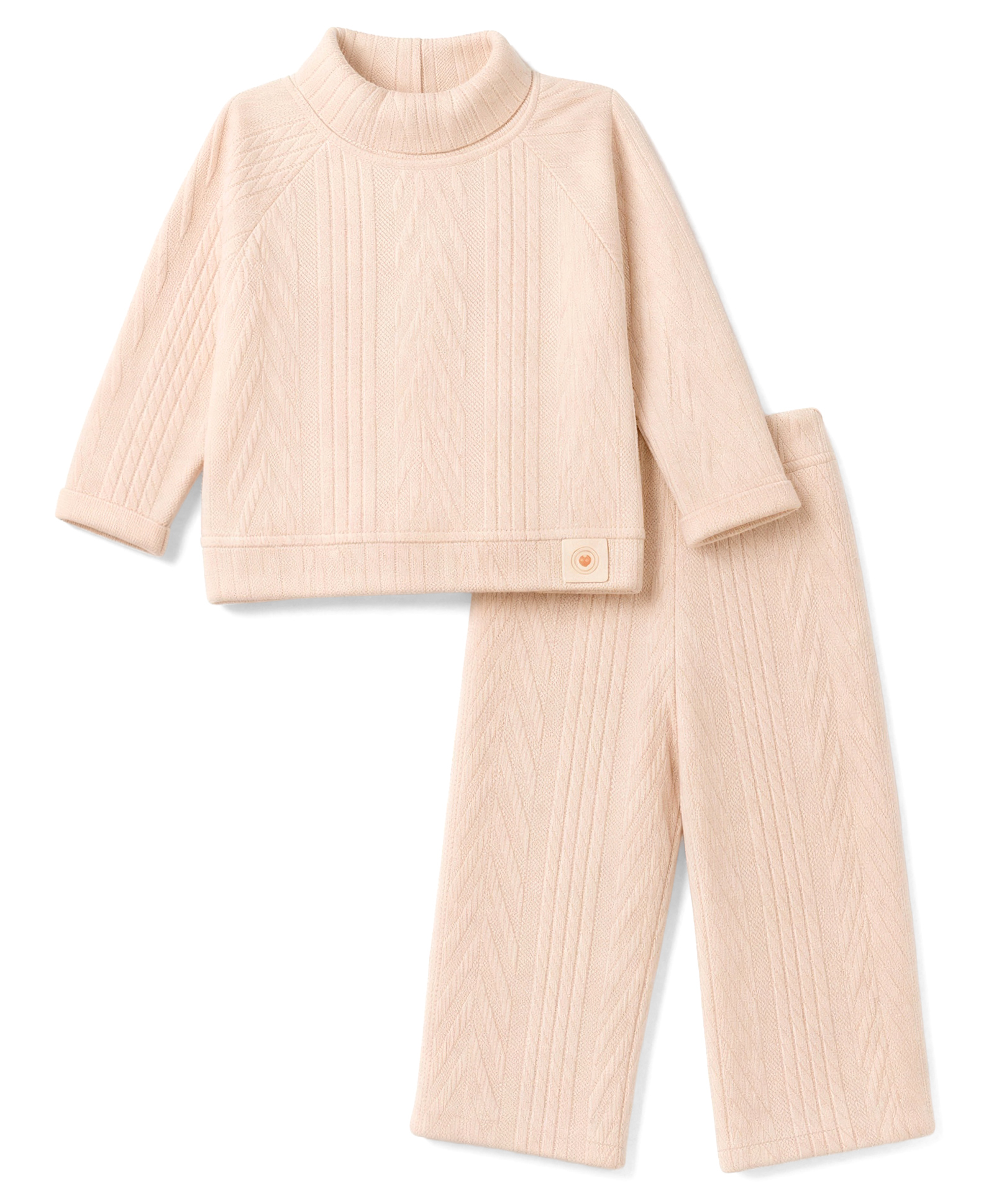 Little Kangaroos Fleece Knit Full Sleeves Winter Wear Suits With Textured Cable Knit Design - Light Peach-image-17