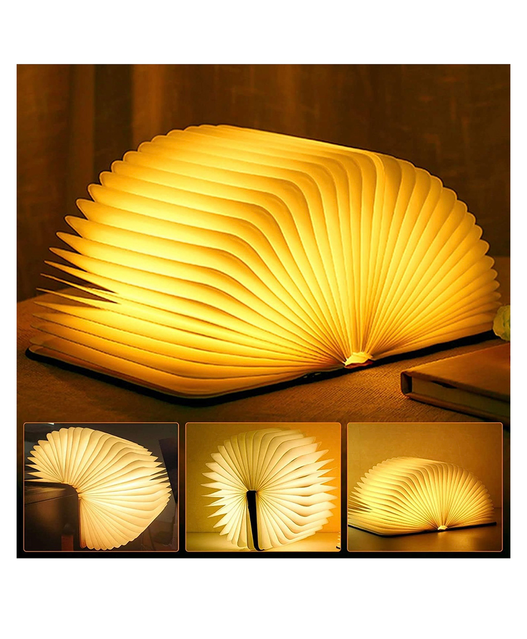 ARCADE TOYS Folding Book Lamp, High Pressure Sodium Vapor Night Light,USB Rechargeable Wooden Table Lamp,Magnetic Design- Creative Gift Home Office Decor for Family Girlfriend (Pack of 1) Multicolour-image-3