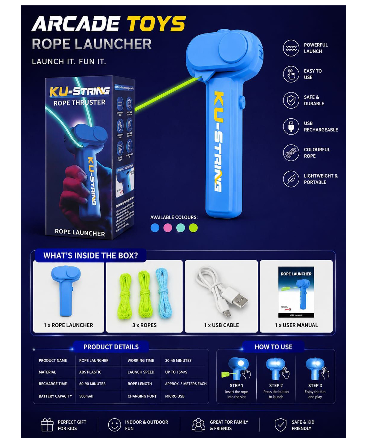 ARCADE TOYS Rope Launcher Toy for Kids | Safe Indoor & Outdoor Fun Game | Multicolour-image-39