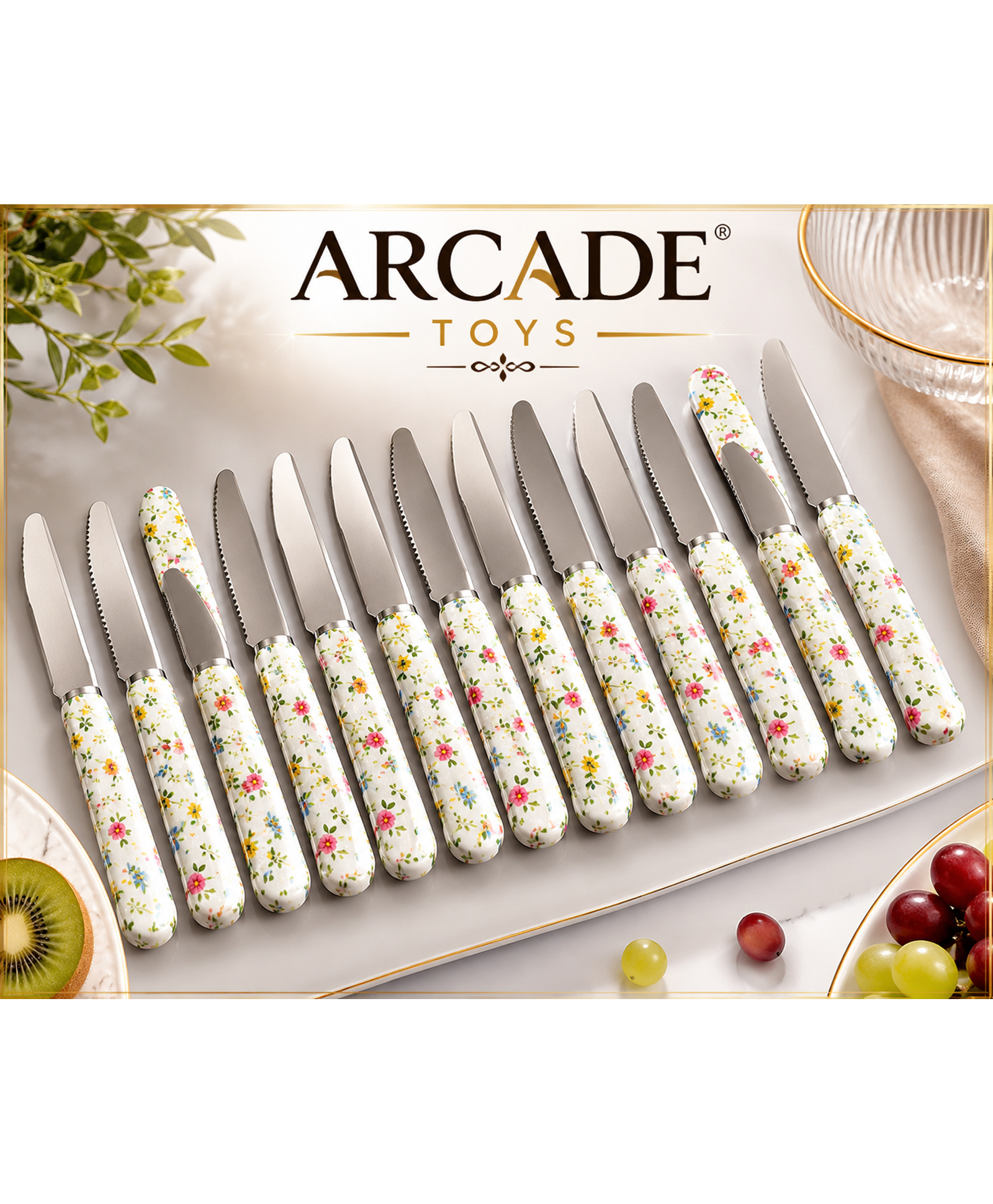 ARCADE TOYS 12 Pcs Floral Fruit Knife Set Stainless Steel Kitchen & Fruit Cutting Knives (Multicolour)-image-5