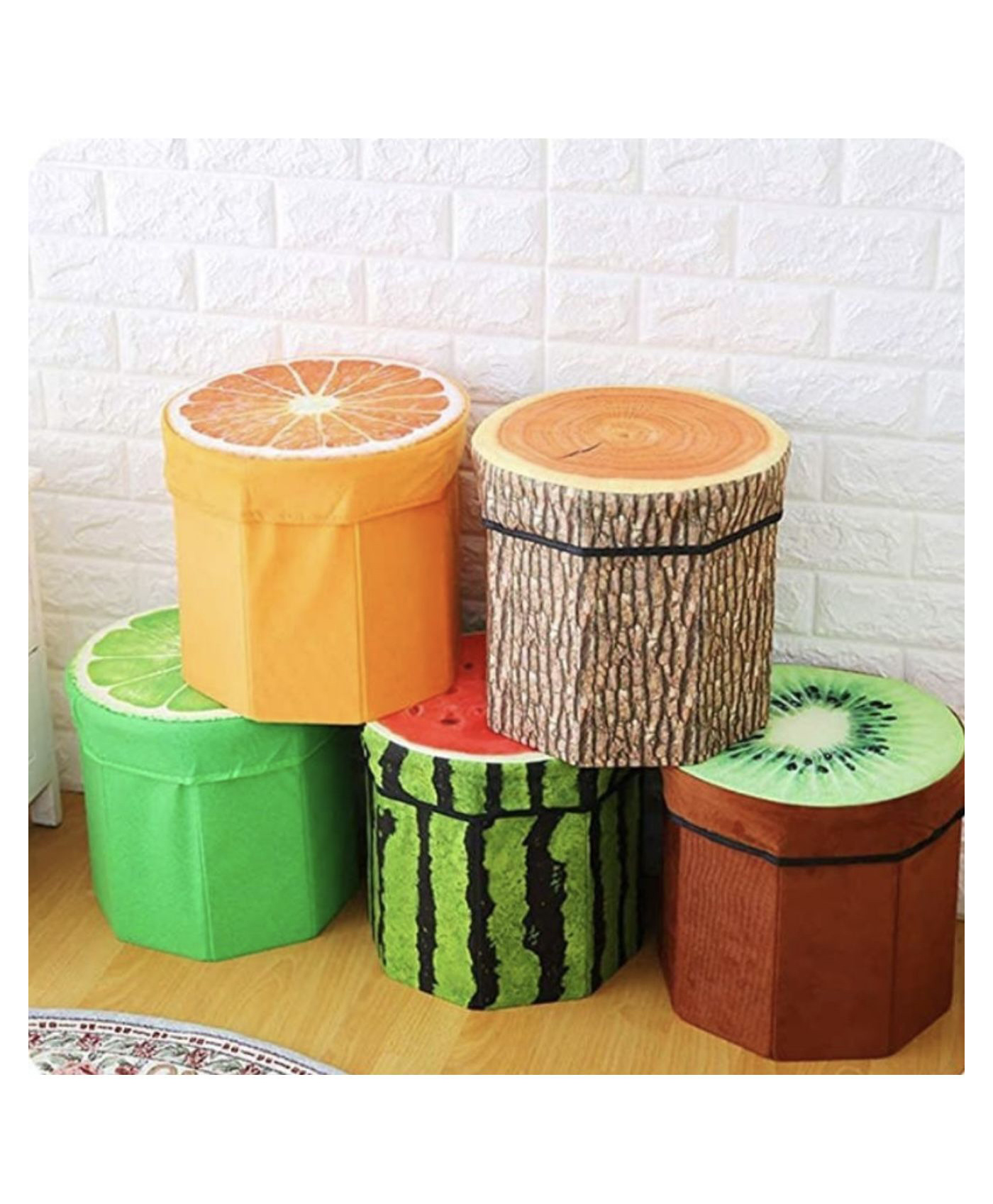 ARCADE TOYS Fruit Folding Footstool Seat Storage Box Round Storage Chest Padded Box For Kids - Colour & design may vary-picture-19