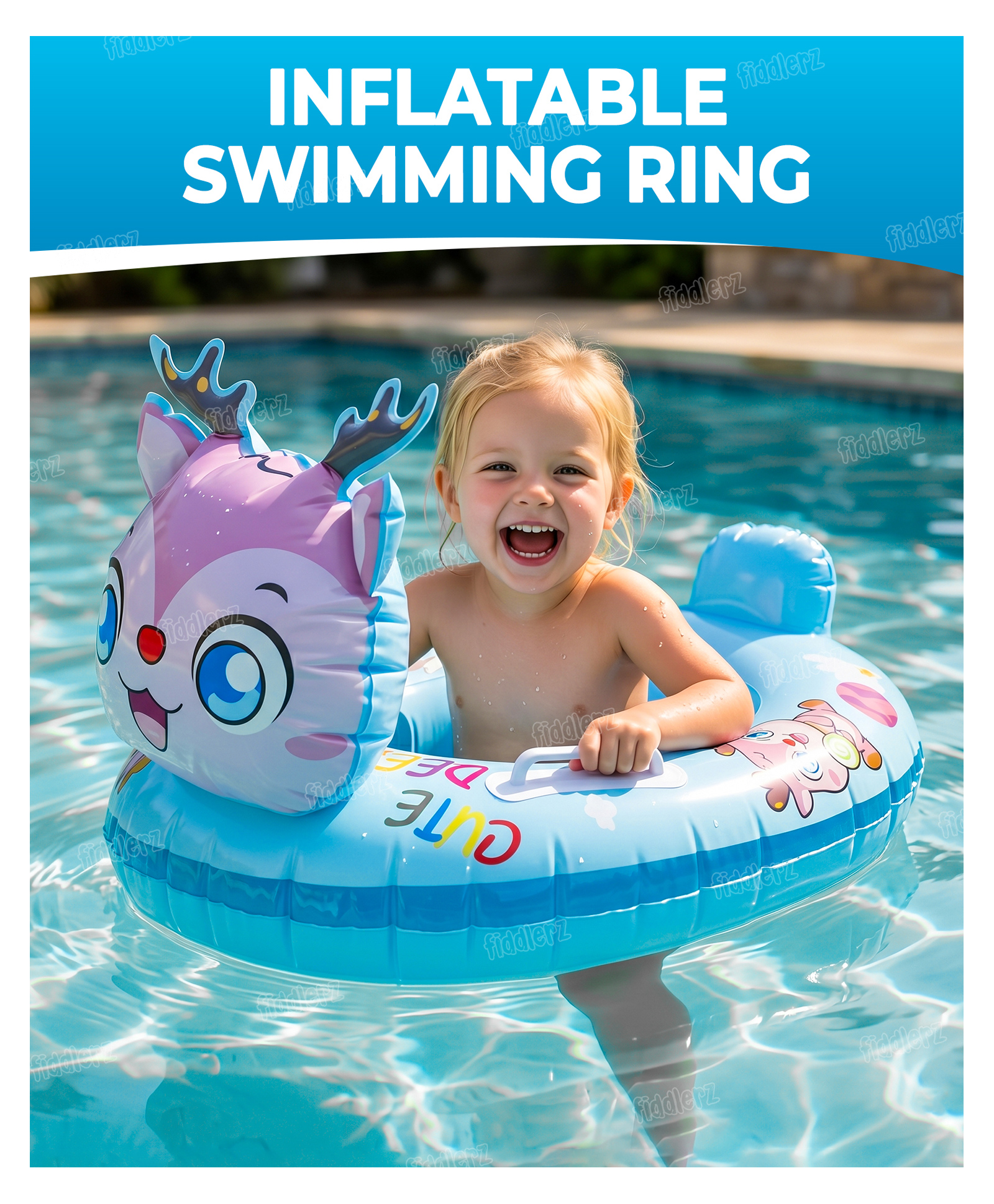 Fiddlerz Swimming Ring Swimming Tube for Kids Inflatable Tube for Swimming Pool Floaters for Kids Water Tube for Baby Swim Ring for 3+ Years Girls and Boys (Deer Shaped) Blue-picture-22