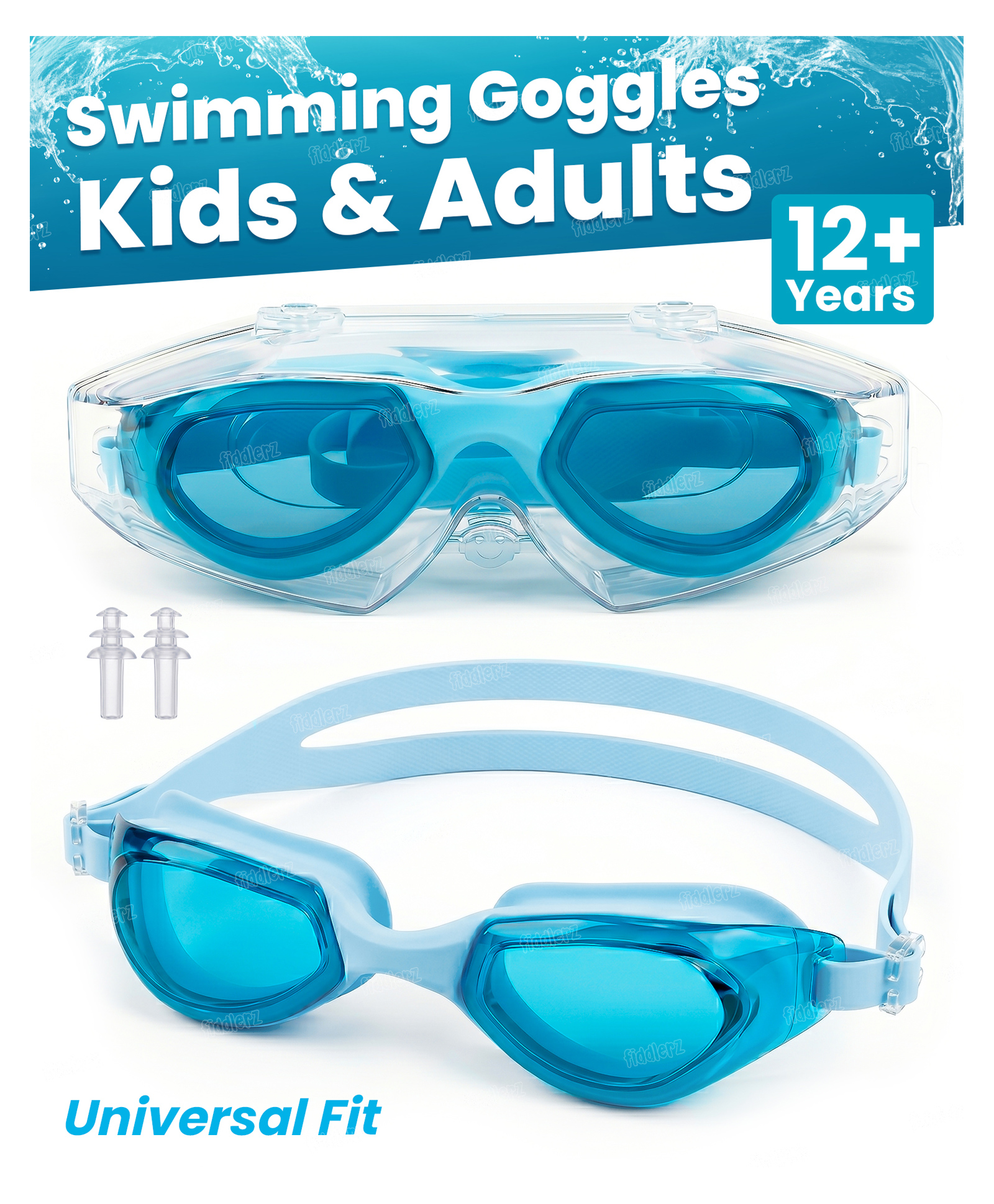 Fiddlerz Swimming Goggles for Kids and Adults with Adjustable Strap Anti-Fog UV Protection Lens Air Tight Comfortable Silicone Frame for Swimming Pool - Sky Black-picture-16