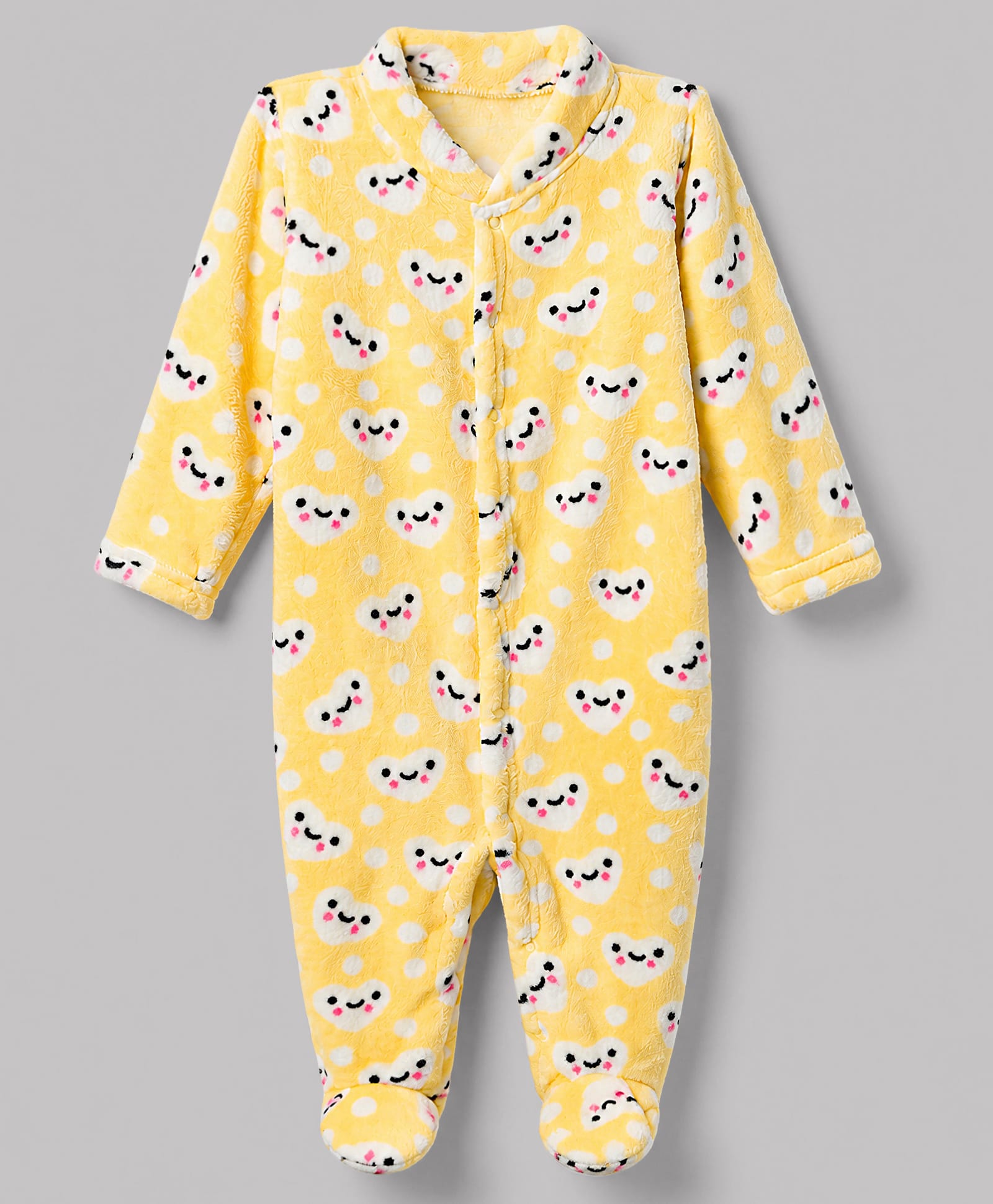 Babyhug Velour Cotton Knit Full Sleeves Sleep Suit with Heart Print - Yellow-image-30