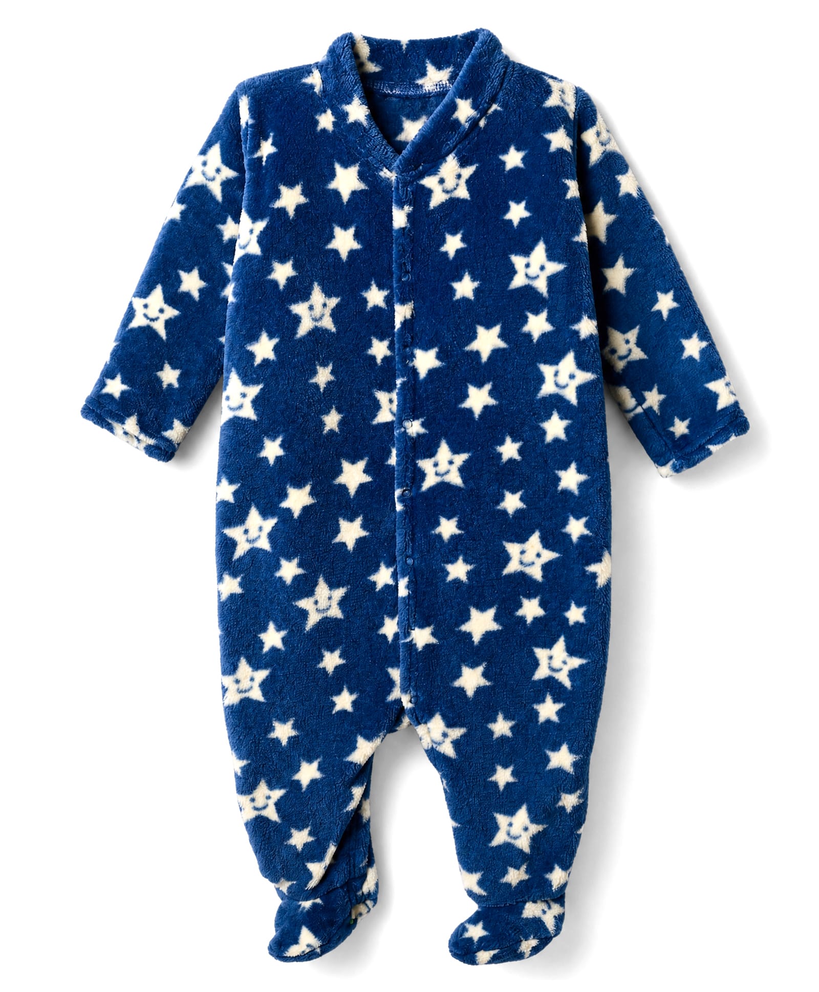 Babyhug Velour Knit Full Sleeves Winter Sleepsuit with Star Print - Navy Blue-image-23