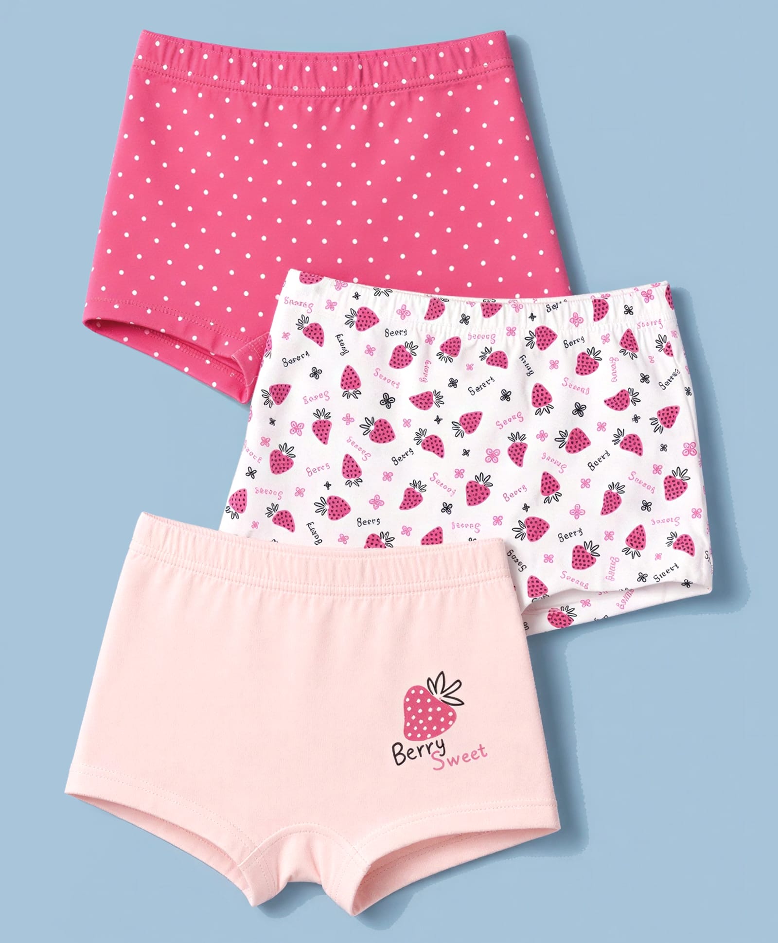 Bodycare Knitted Polka Dots Floral & Strawberry Printed Panties Assorted Pack Of 3 - Pink & White-picture-0