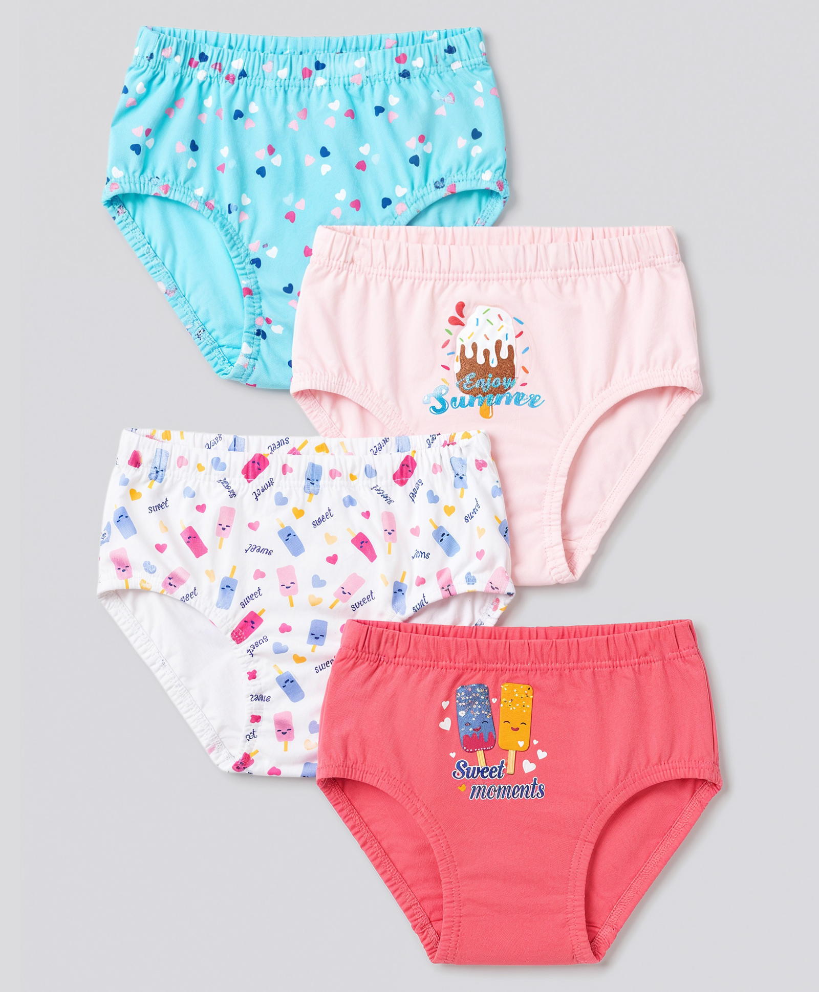 Bodycare Knit Hearts & Ice Cream Printed Panties Pack of 4- White Pink & Blue-picture-13