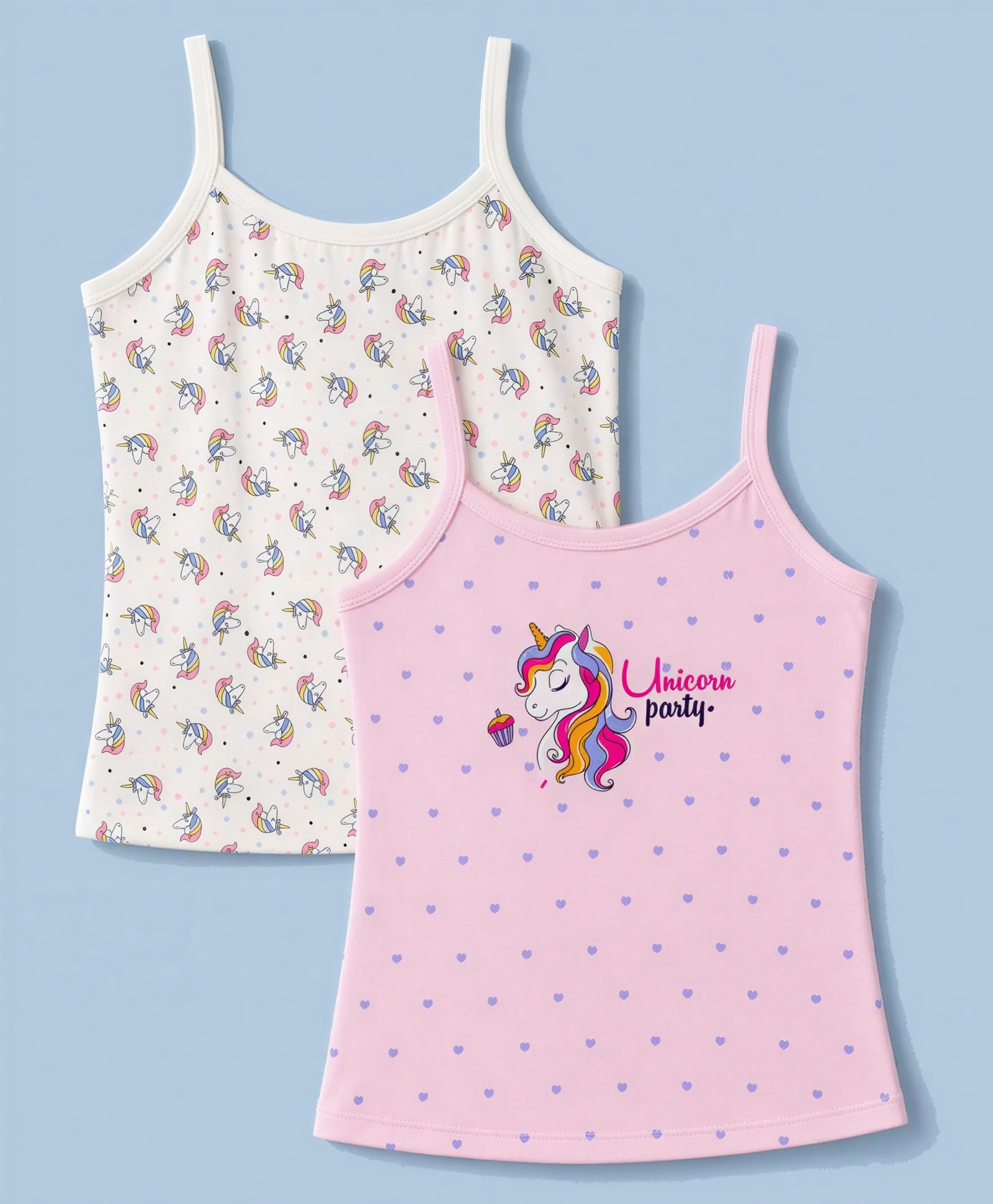 Bodycare Knitted Sleeveless Slips With Unicorn & Heart Print Pack of 2 - Beige & Pink-image-17