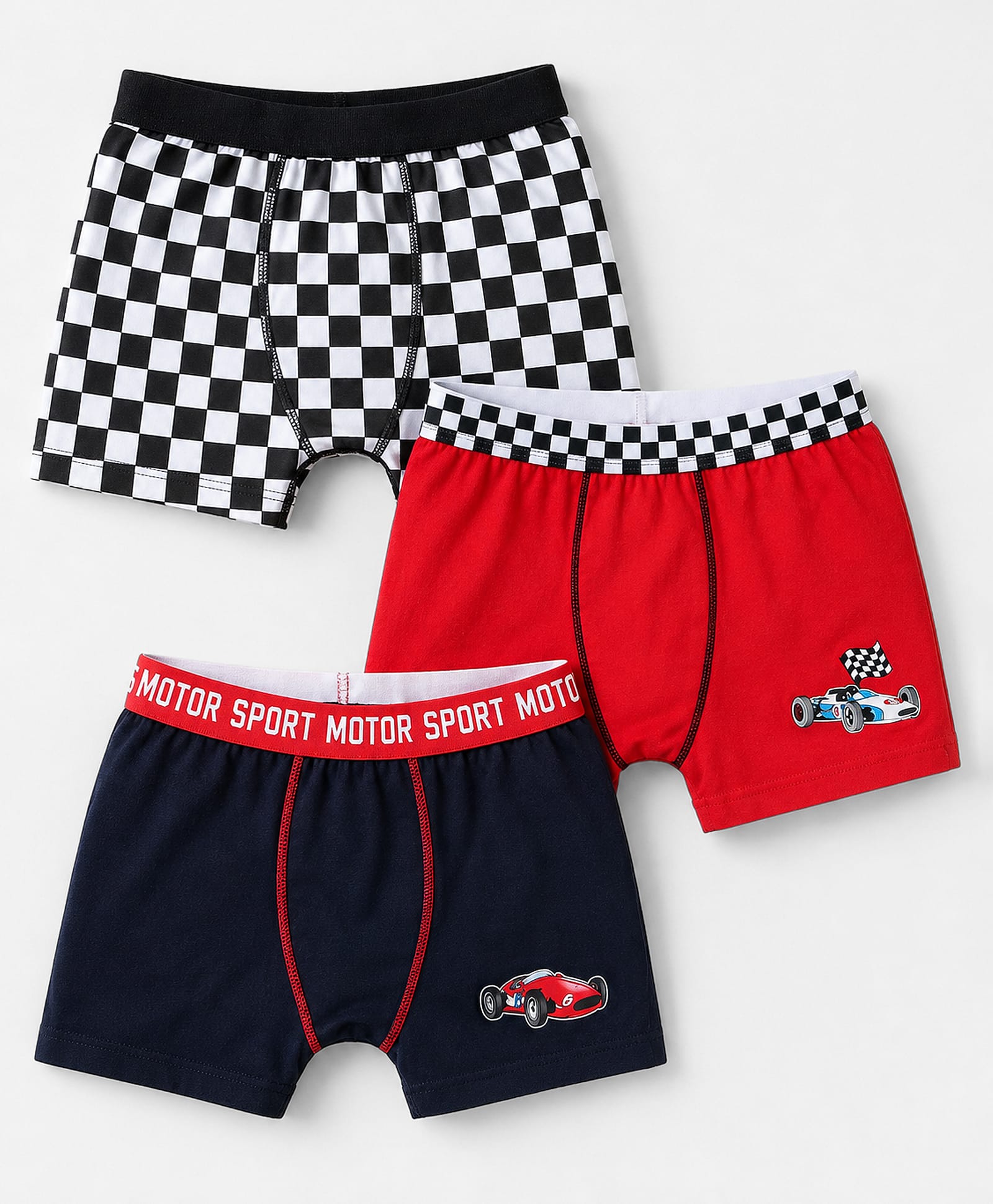 Bodycare Knit Checkered & Car Printed Boxers Pack of 3 - Red & Black-image-45