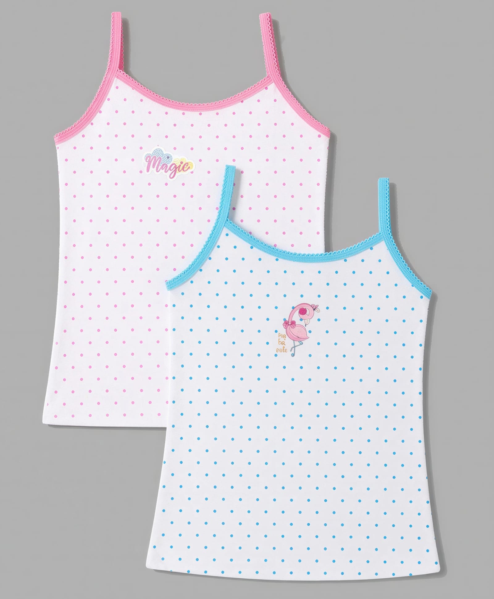 Bodycare Knitted Sleeveless Polka Dot & Birds Printed Slips Pack of 2 - White-picture-25