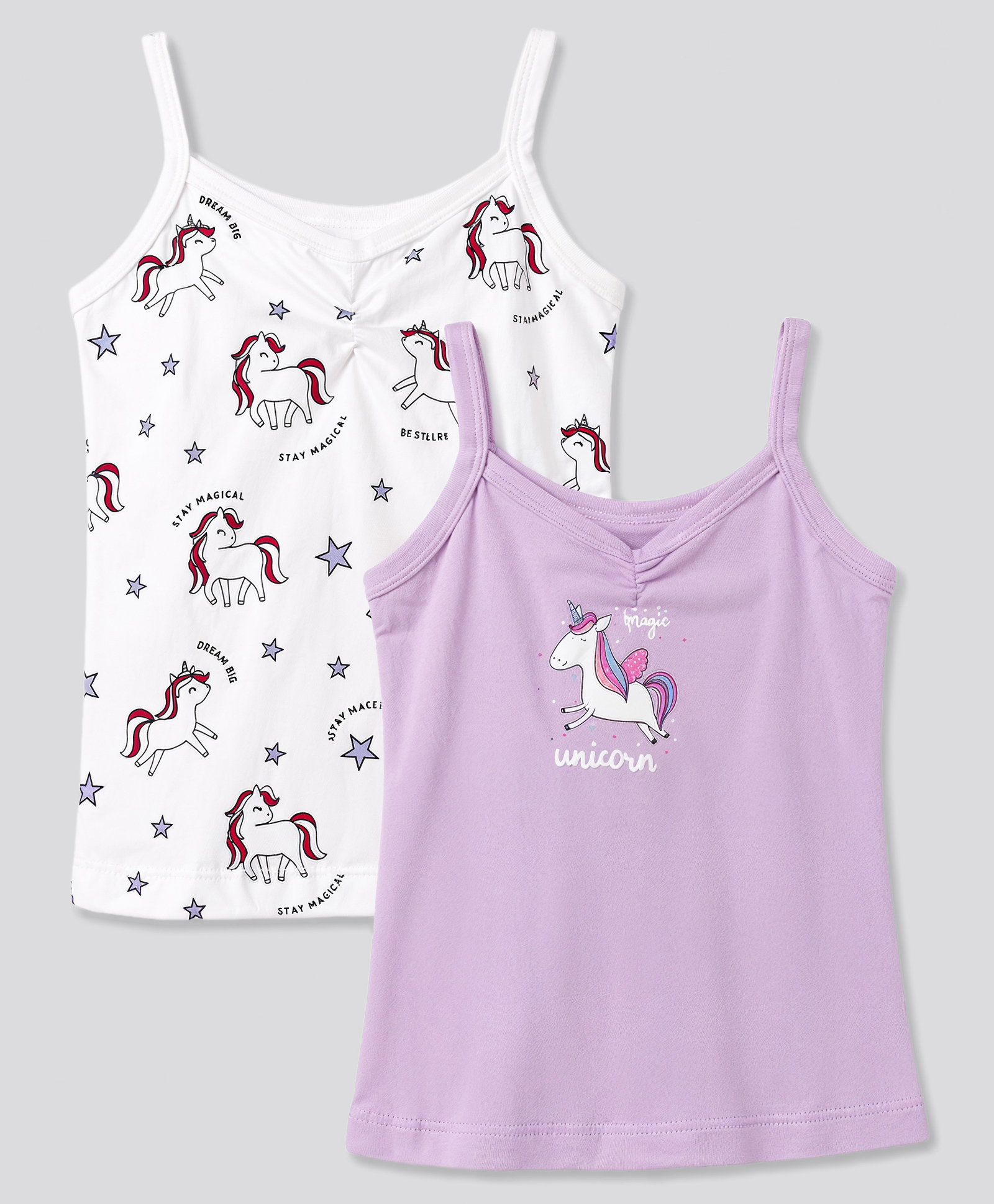 Bodycare Knitted Sleeveless Unicorn Printed Slips Pack of 2 - White & Purple-image-4