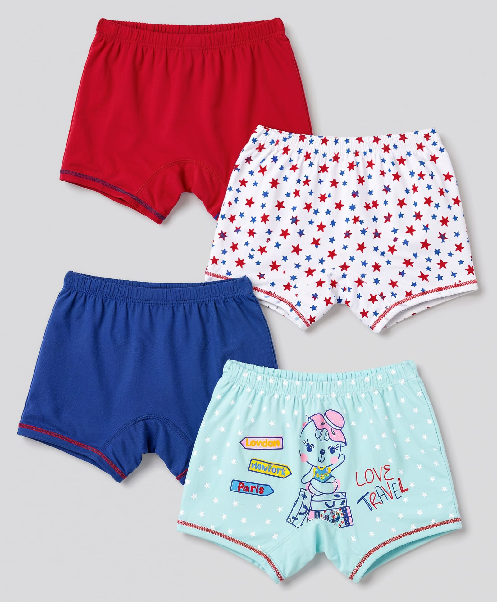 Bodycare Knit Star Printed Shorts Pack of 4 - Red & Navy-picture-34