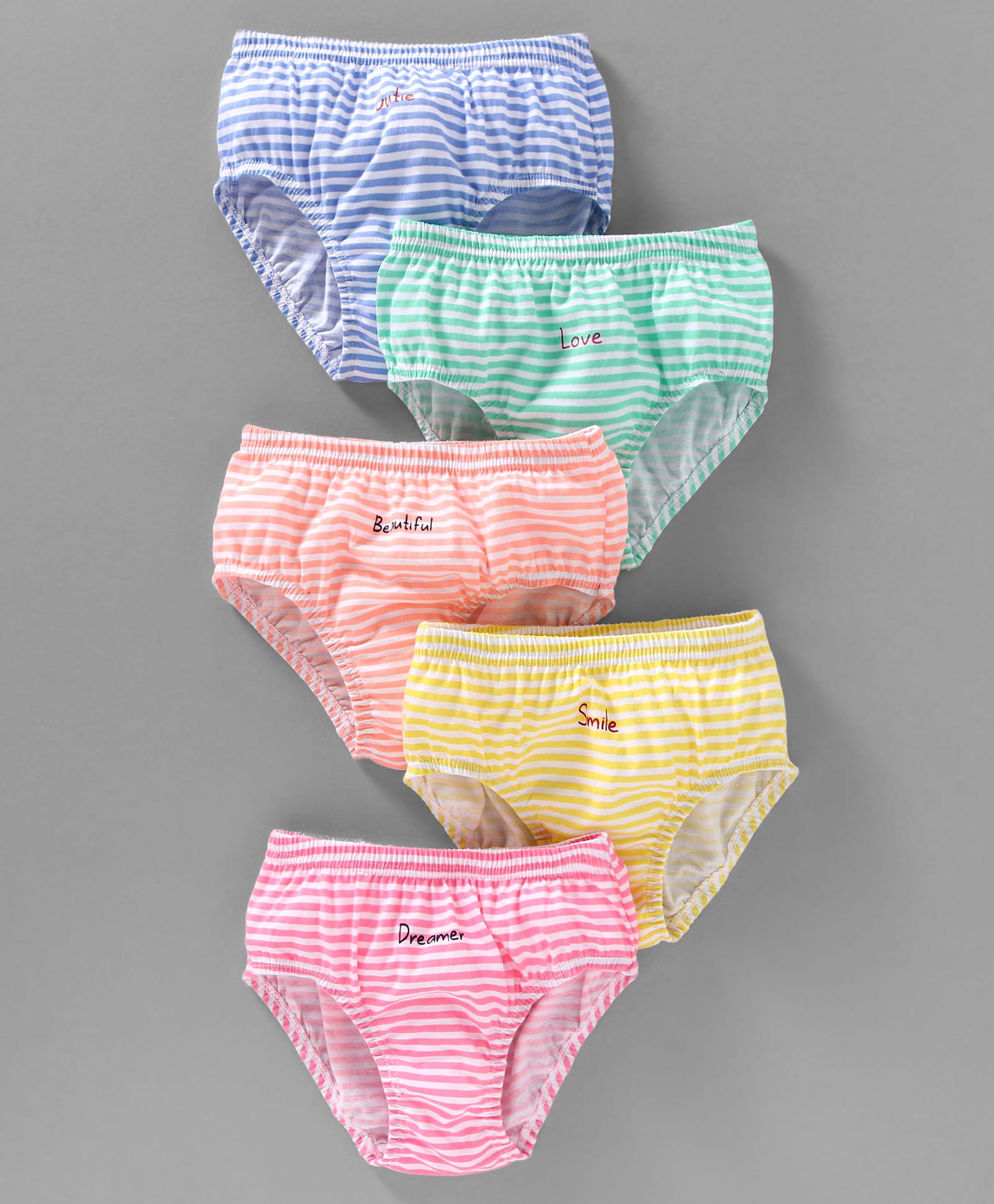 Bodycare Knitted Striped & Text Printed Panties Pack of 5 - Aqua Yellow & Pink-image-16