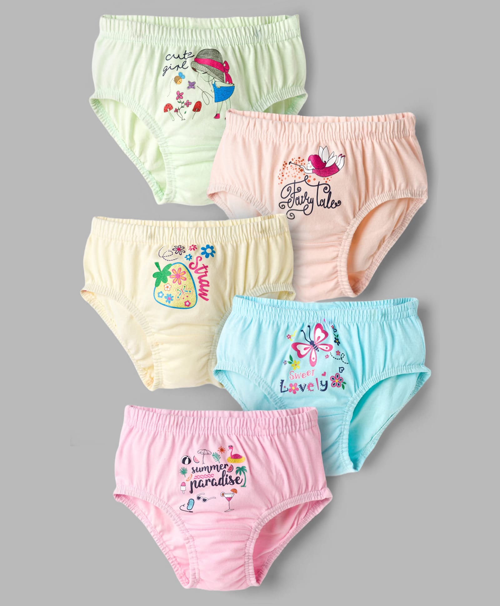 Bodycare Knitted Text & Butterfly Printed Panties Pack of 5 - Aqua Yellow & Pink-picture-32