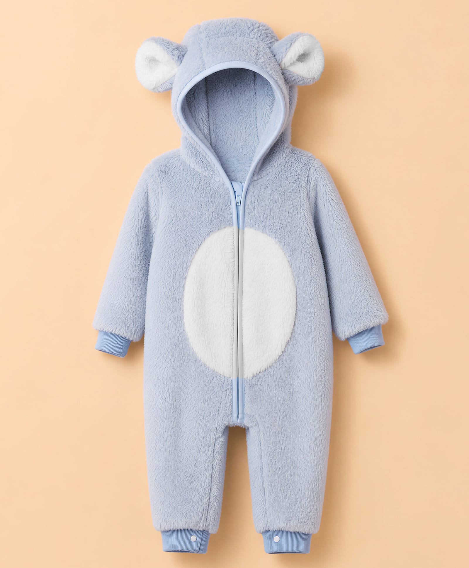 Mark & Mia Full Sleeves Winter Wear Romper With Bunny Ear Applique - Light Blue-picture-36