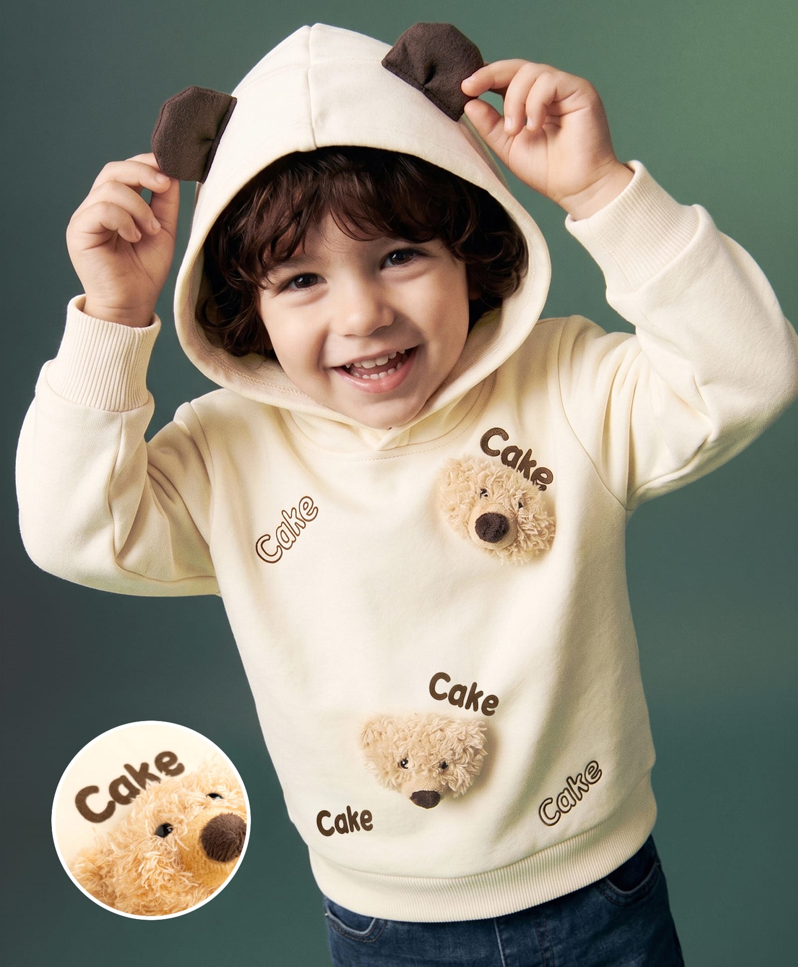 Mark & Mia Full Sleeves Hoodies With Teddy Bear Applique - Beige-picture-23