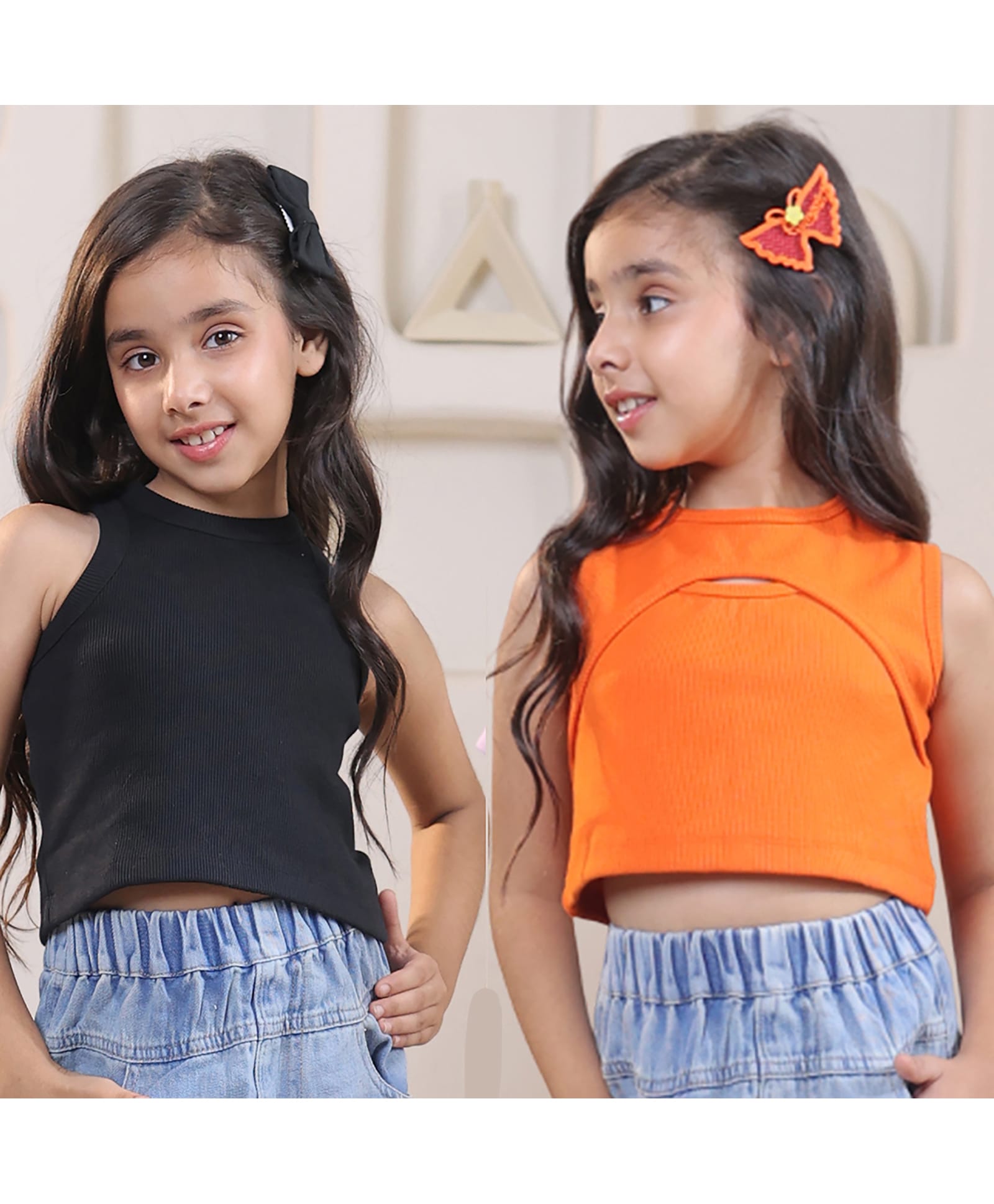Shorgul Cotton Knit Pack Of 2 Sleeveless Solid Tops - Orange & Black-picture-18