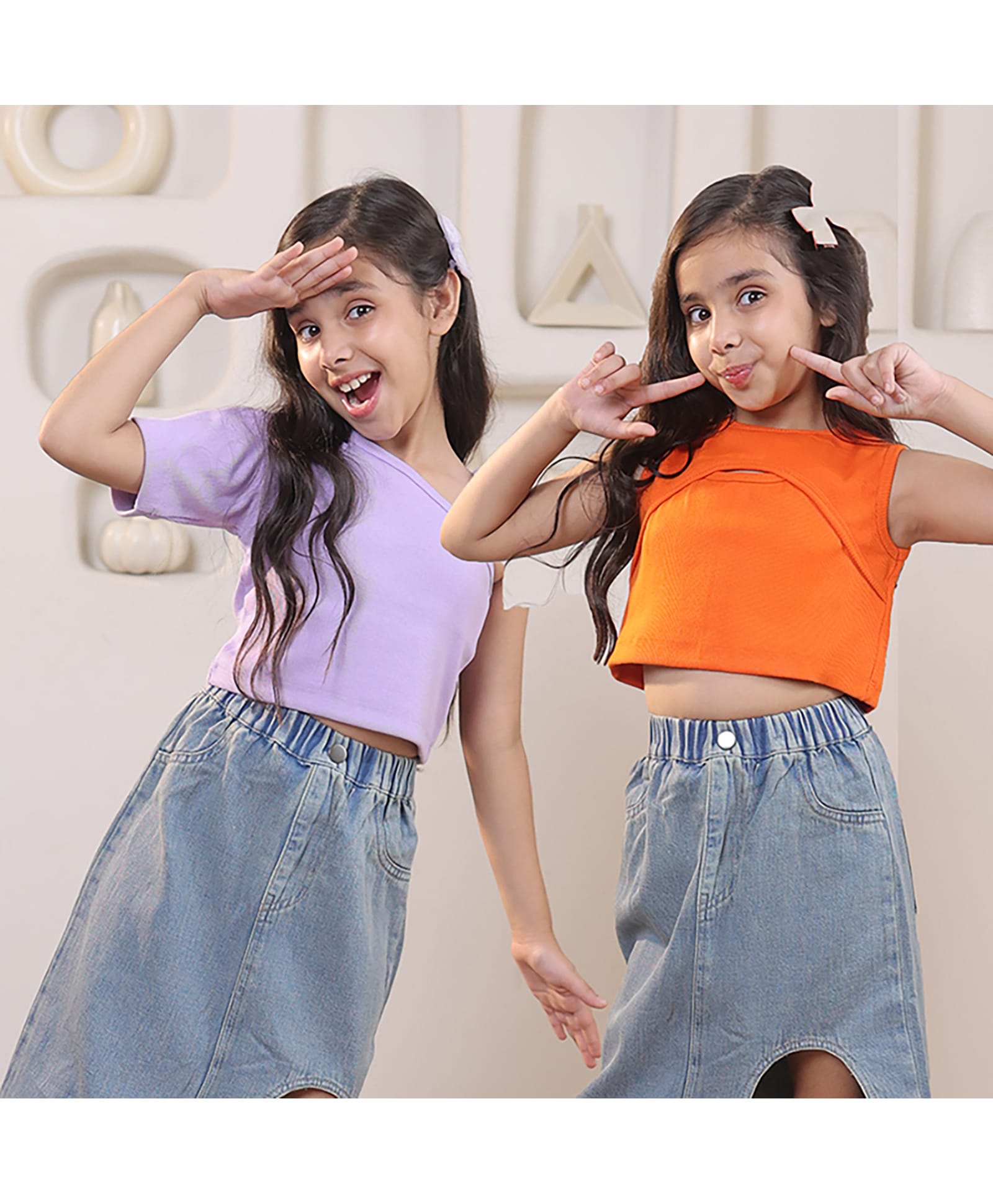 Shorgul Cotton Knit Pack Of 2 Sleeveless Solid Tops - Orange & Purple-picture-27