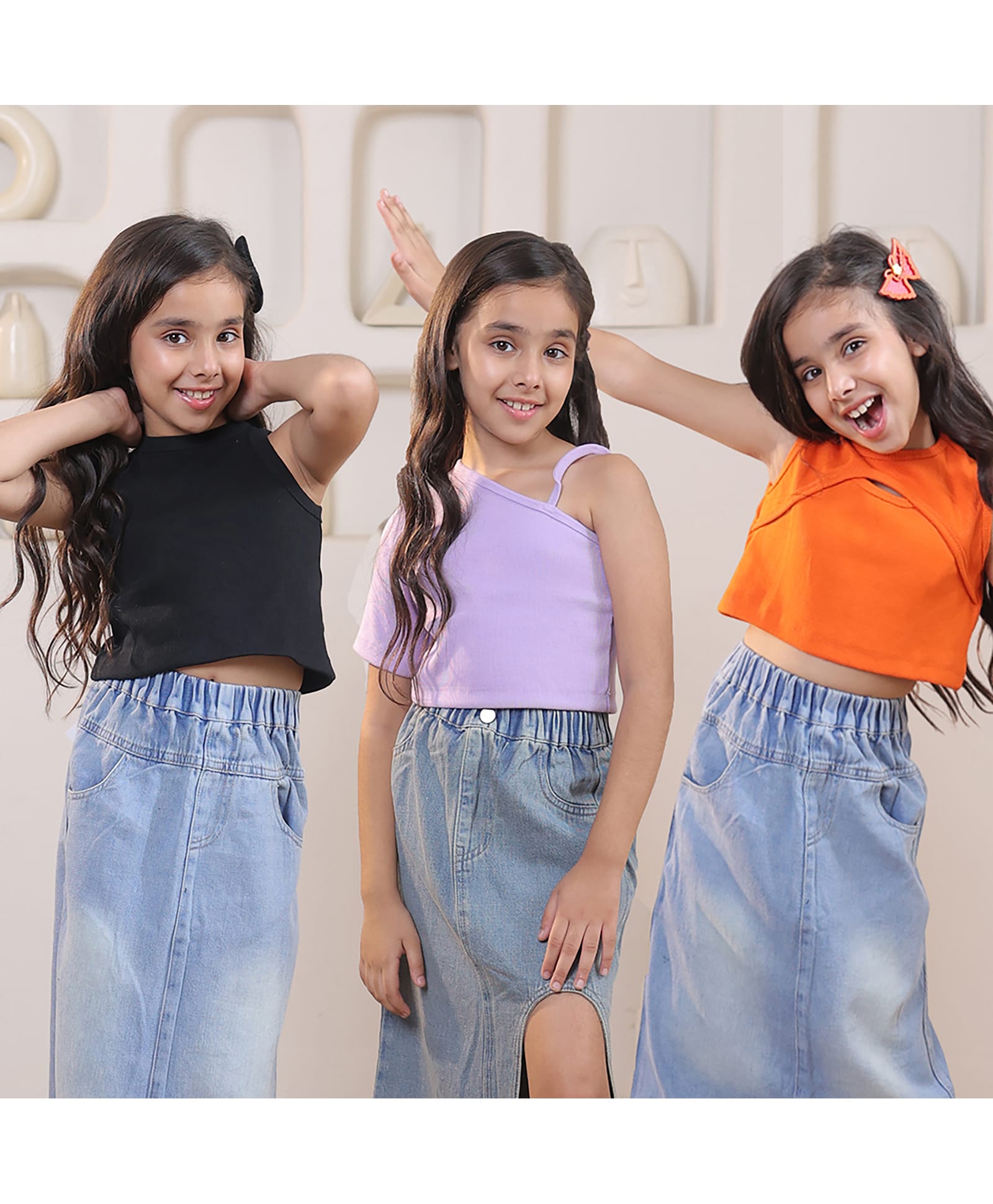 Shorgul Cotton Knit Pack Of 3 Sleeveless Solid Tops - Purple Orange & Black-picture-19