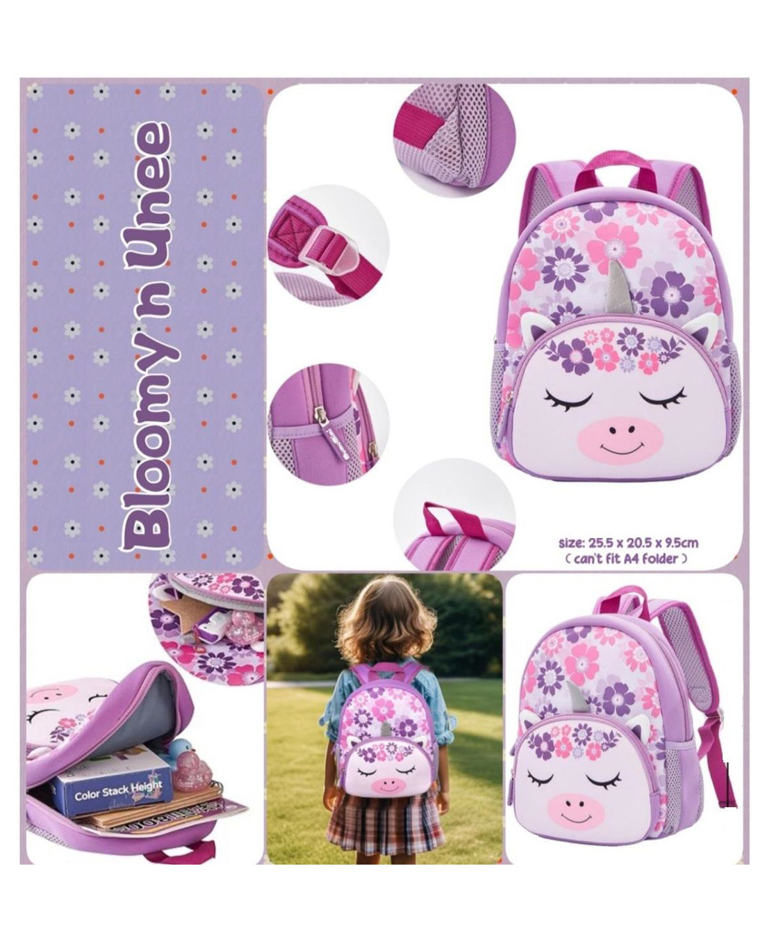 Azhari 10 Inches Bloomy n Unee School Bags For Kids, 3D EVA Backpack With Adjustable Straps Premium Design Bag For Kids, Best For Preschool, School, Picnic - Pack of 1 Color May Vary-picture-22