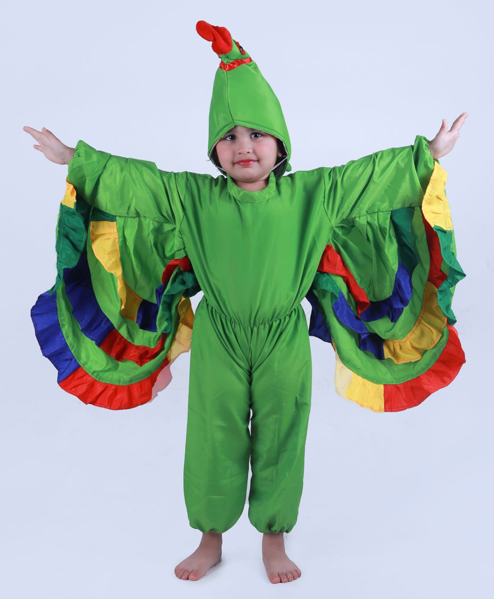BookMyCostume Woven Full Sleeves Parrot Designed Fancy Dress Costume Set - Green & Multi Colour-image-34