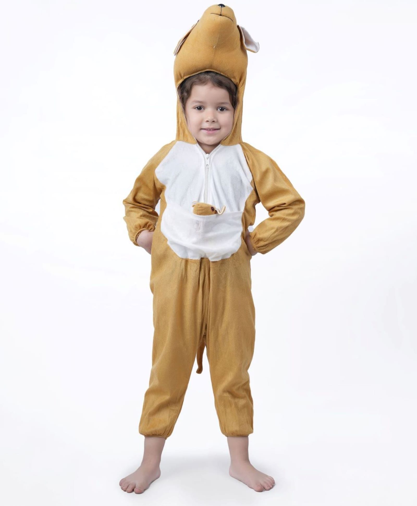 BookMyCostume Fleece Knit Full Sleeves Kangaroo Designed Fancy Dress Costume Set - Brown & White-image-3