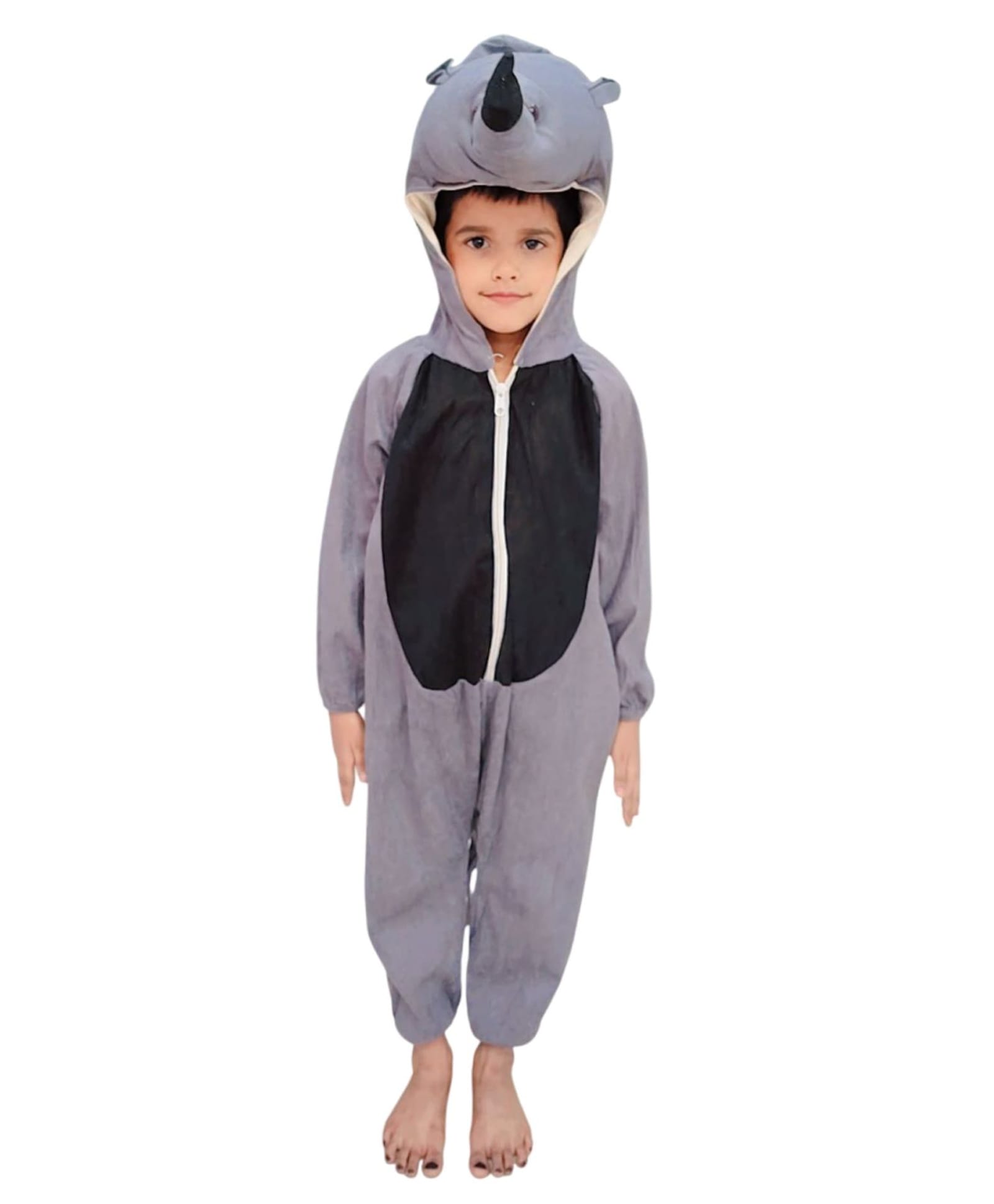 BookMyCostume Fleece Knit Full Sleeves Rhinoceros Designed Fancy Dress Costume Set - Grey & Black-image-31