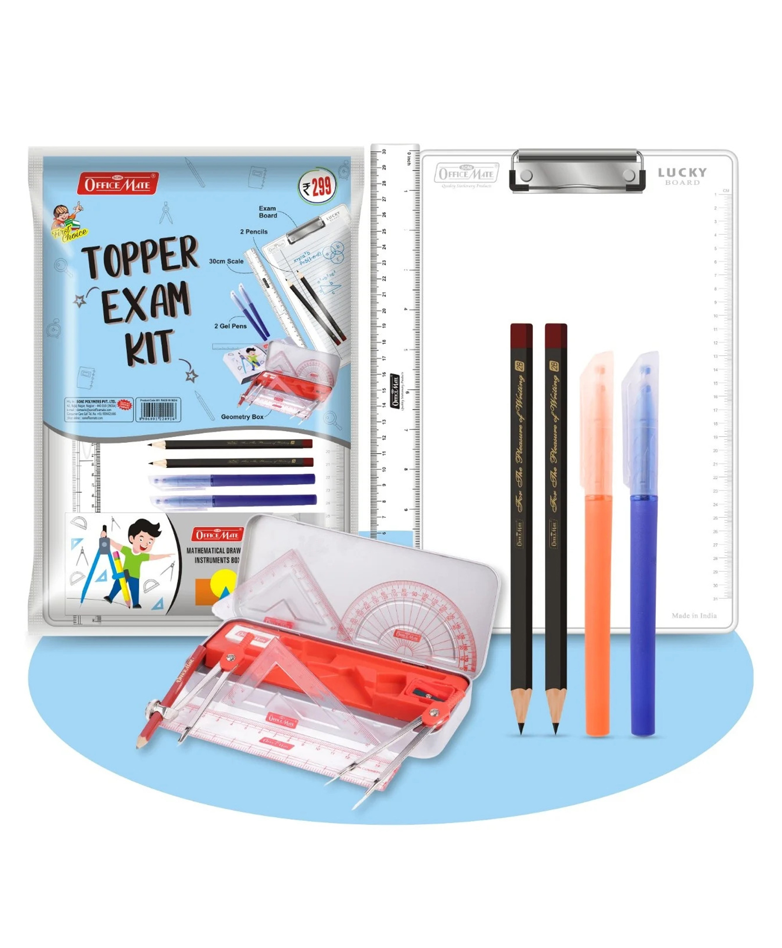Soni Officemate Soni Officemate Topper Exam Kit-Exam Board | 30 cm Scale | 2 Pencils | 2 Pens | Geometry Box-image-14