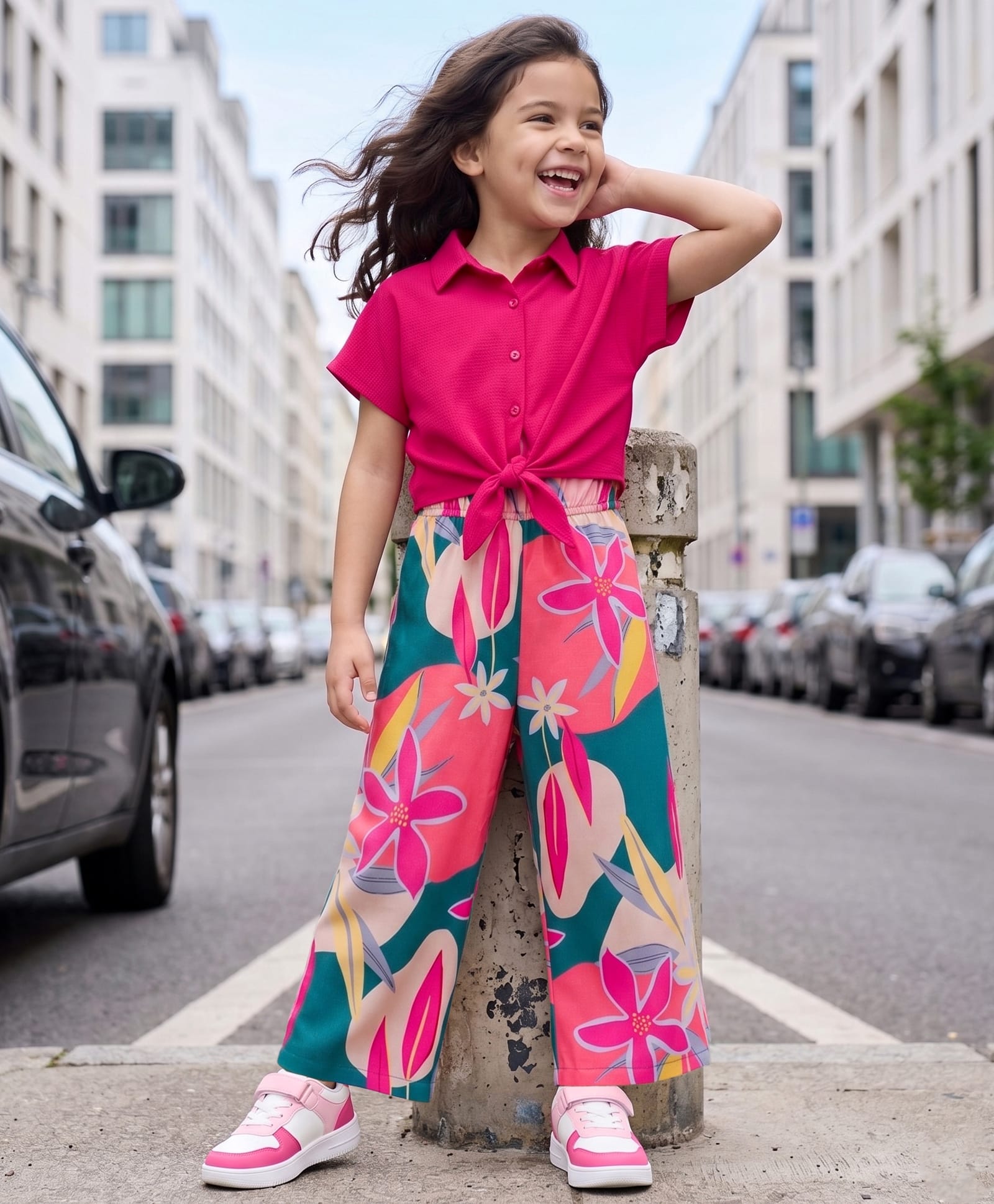 OLLINGTON ST .Woven Floral Digital Printed Jumpsuit With Half Sleeve Top - Dark Pink-image-24
