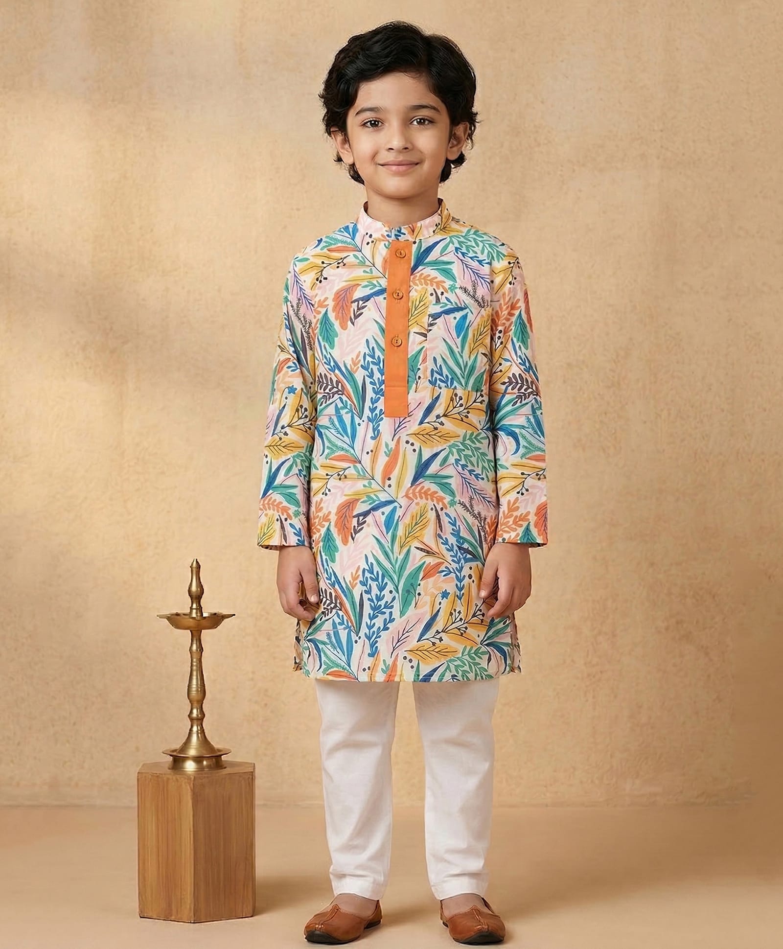 Pspeaches Rayon Woven Full Sleeves Leaves Printed Kurta & Pajama - Multi Colour-picture-17