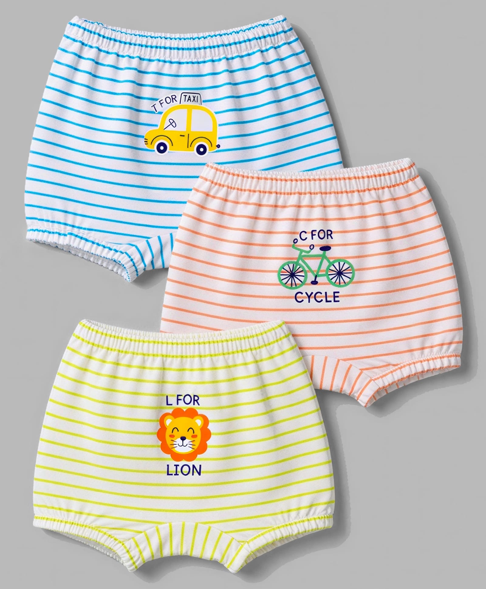 Bodycare Knit Striped Boxers with Car & Lion Print Pack of 3 - Yellow & Light Blue-image-39