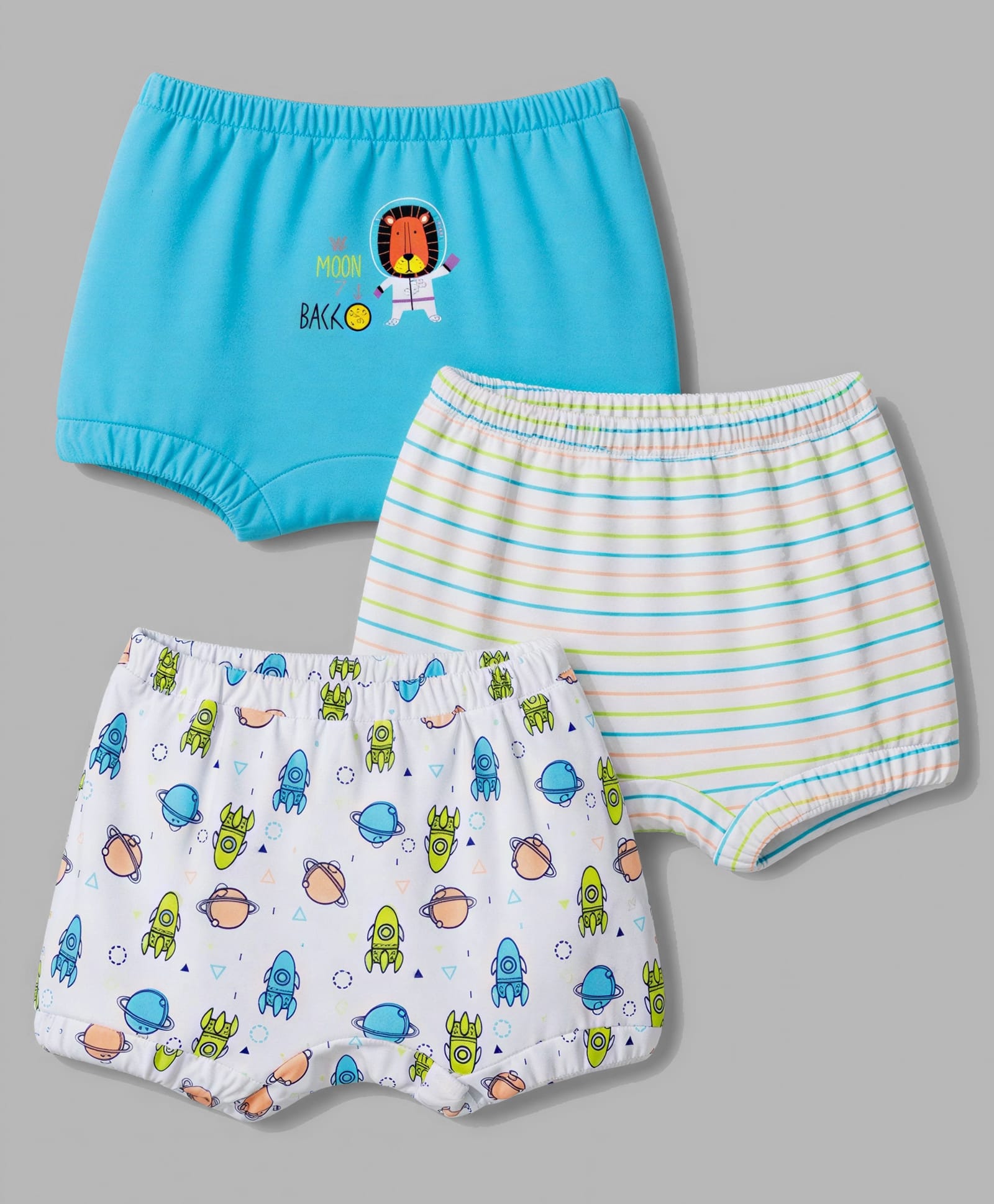 Bodycare Knit Striped Boxers with Space & Lion Print Pack of 3 - White & Light Blue-picture-8