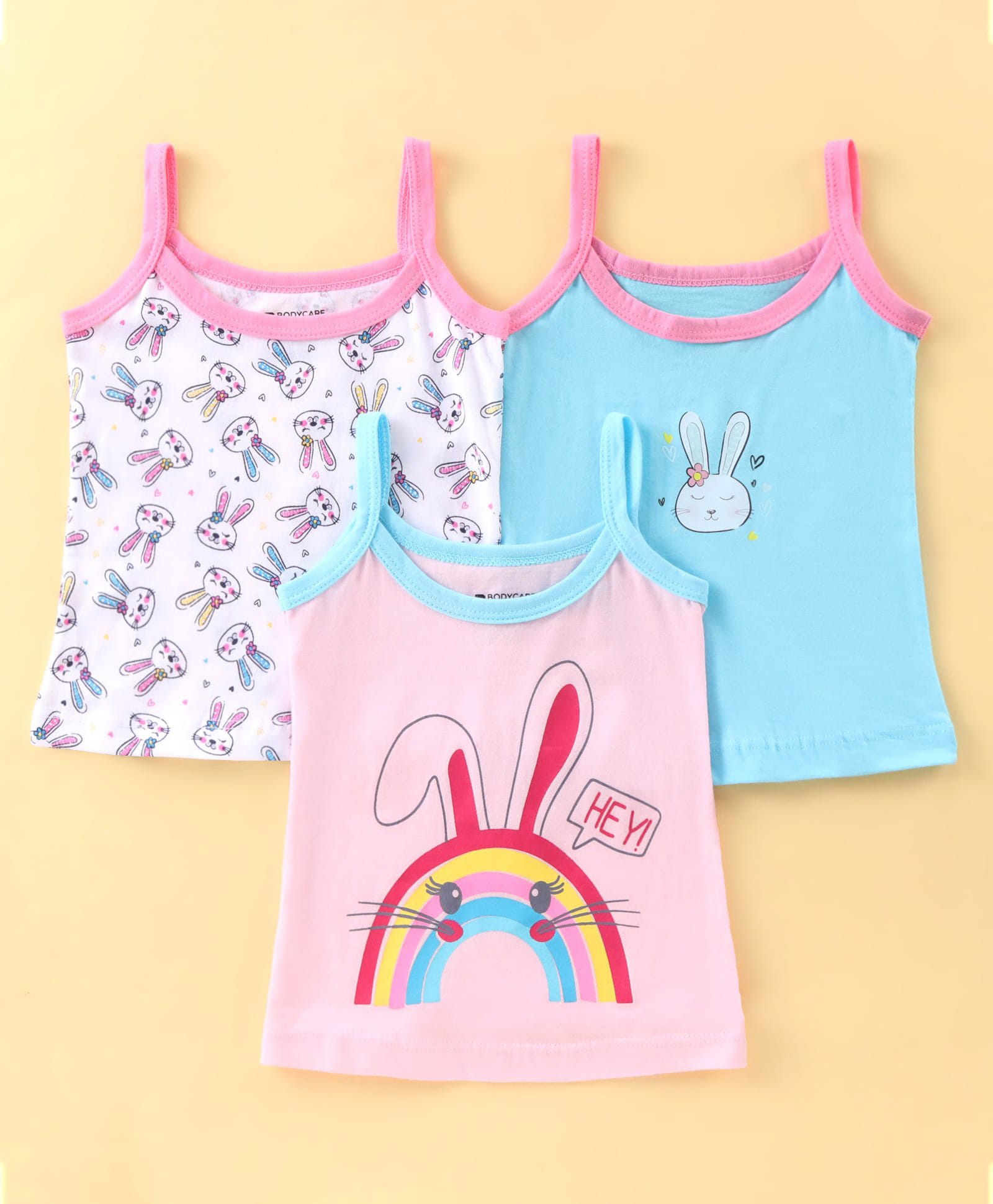 Bodycare Knitted Sleeveless Bunny Printed Slips Pack of 3- White & Pink-image-7