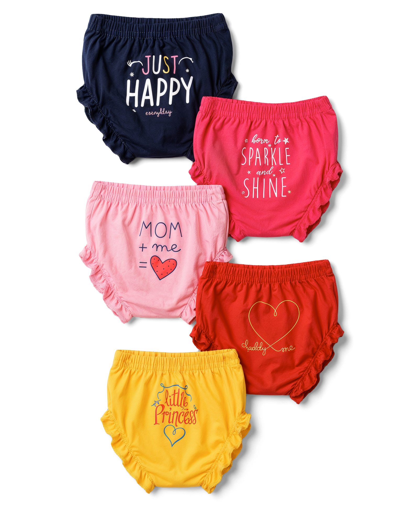 Bodycare Knit Text Printed Bloomers Pack of 5 - Red & Yellow-image-0