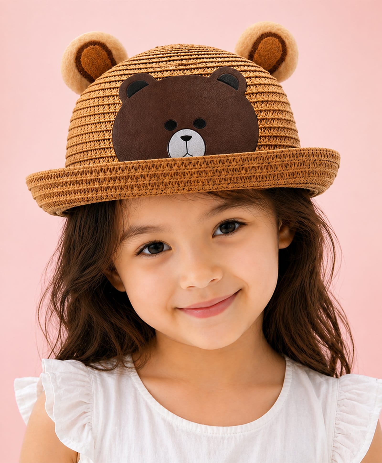 Vritraz Cotton Woven Bear Applique Detailed Bucket Hat - Brown - Circumference 52-56 Cm-picture-13