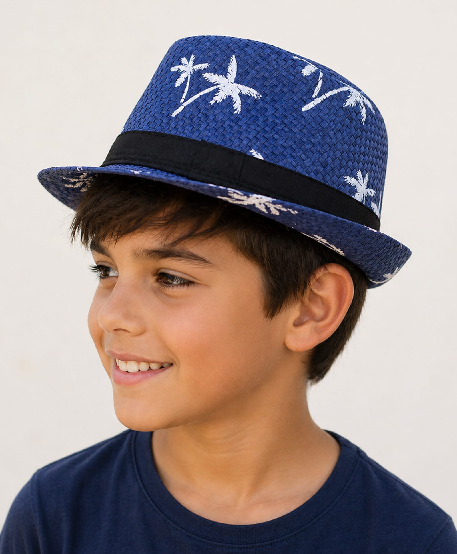 Vritraz Cotton Woven Palm Tree Print Bucket Hat - Blue - Circumference 52-56 Cm-image-32